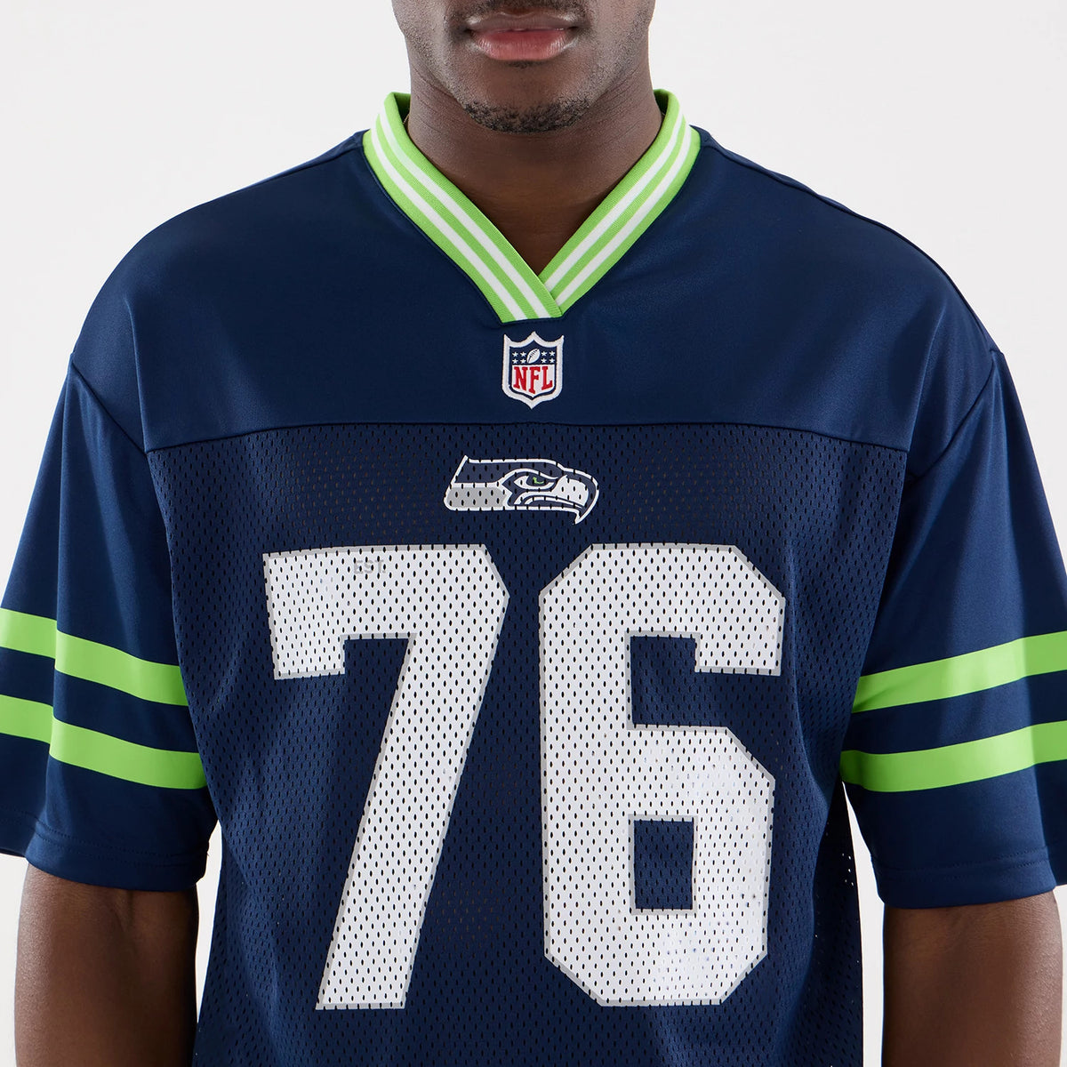 The Male model is wearing Seattle Seahawks NFL Mesh Dark Blue Mesh Jersey 4