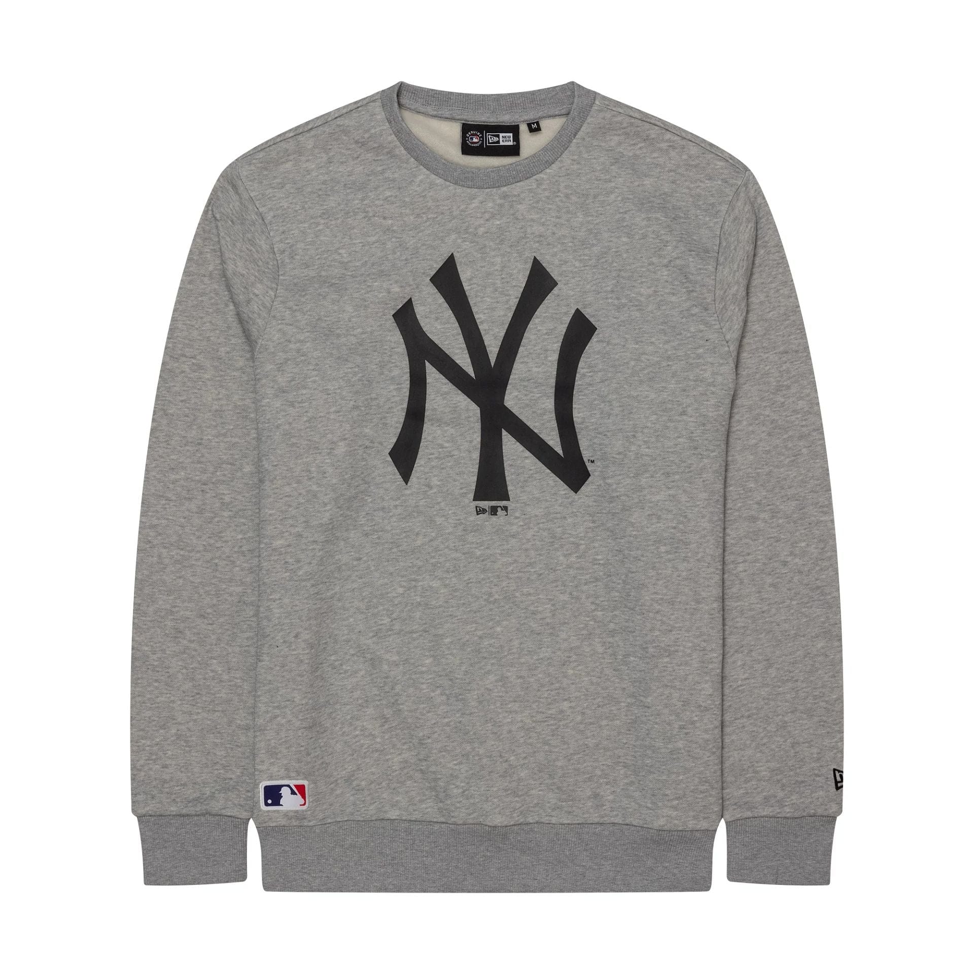 The Male model is wearing New York Yankees MLB Regular Grey Crew Neck Sweater 1