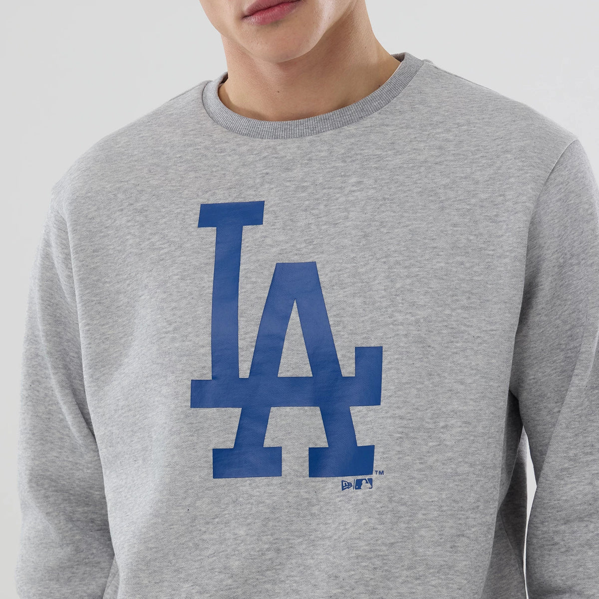 The Male model is wearing LA Dodgers MLB Grey Crew Neck Sweater 4