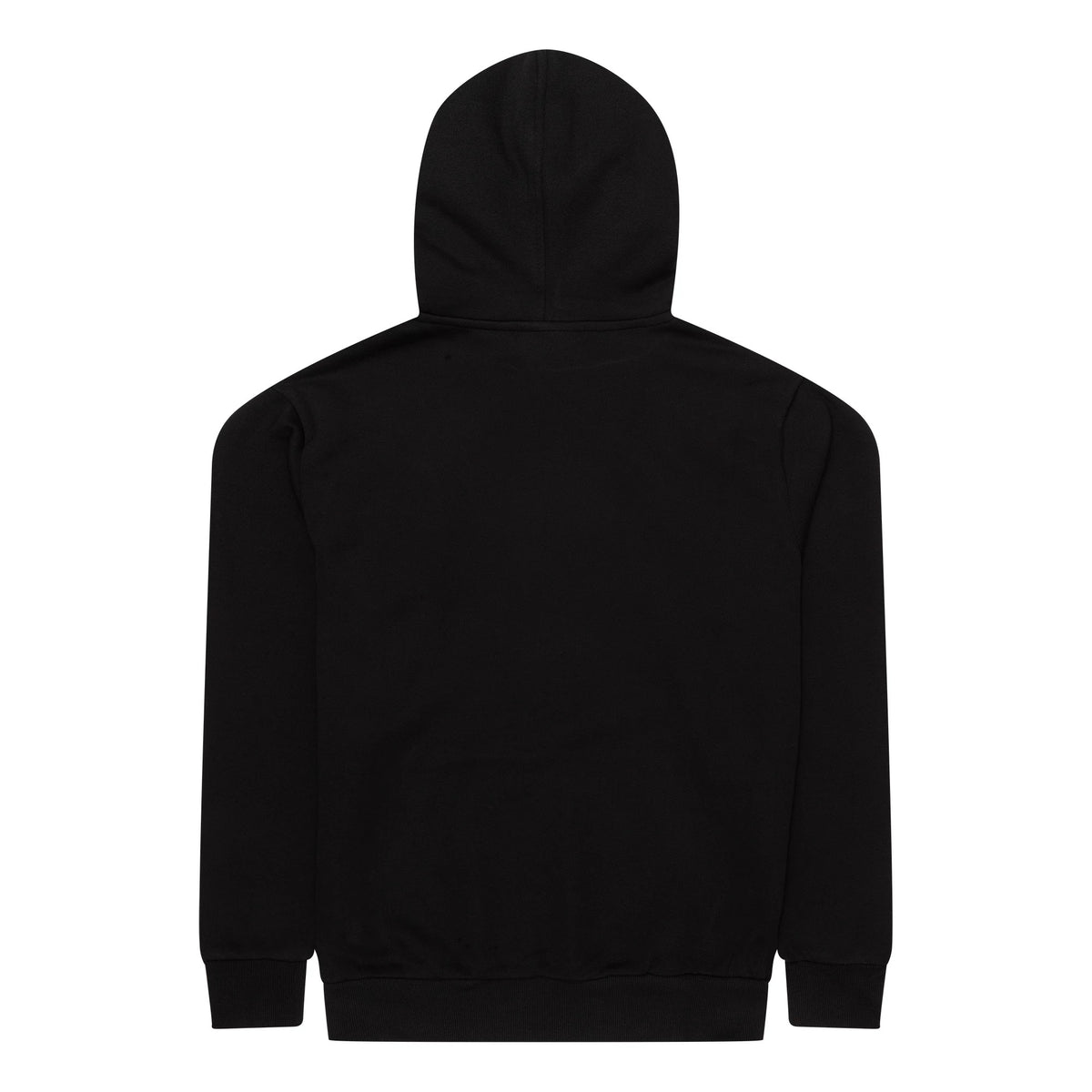 New Era Arizona Diamondbacks MLB Regular Black Pullover Hoodie, rear view showing a plain black back with a hood extending from the top, long sleeves with ribbed cuffs, and a hemline finishing at the waist.