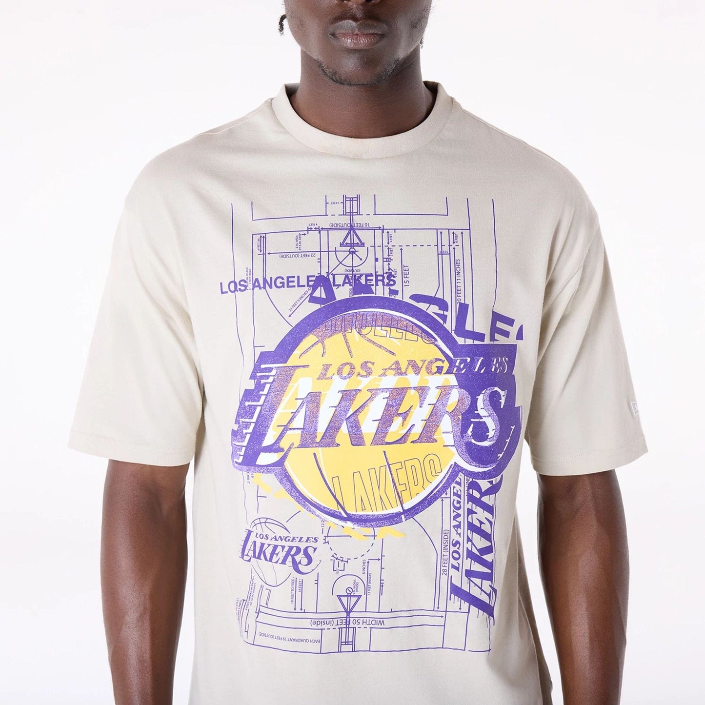 The Male model is wearing LA Lakers NBA Graphic Cream T-Shirt 7
