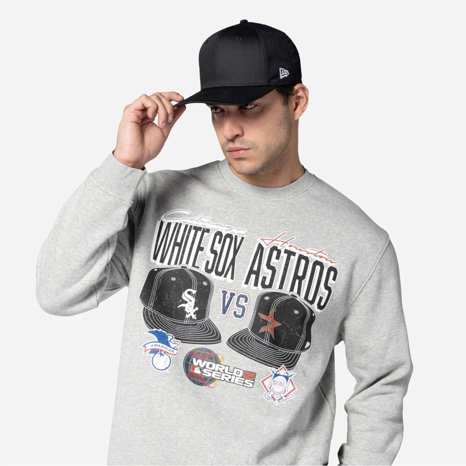 The Male model is wearing MLB Dueling Logos Sport Classic Grey Crewneck Sweater 2