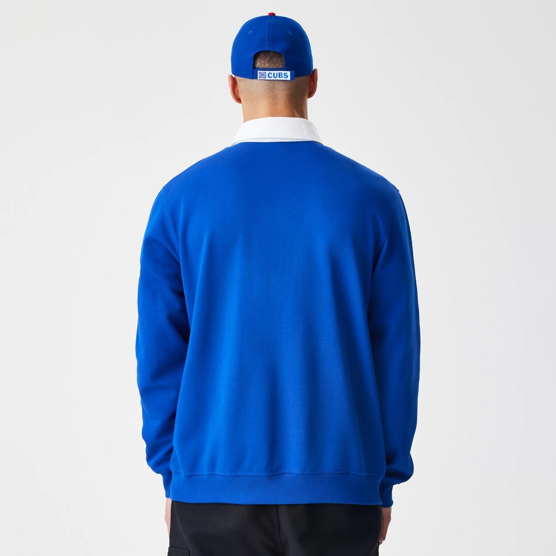 The Male model is wearing Chicago Cubs Throwback Prep Blue Long Sleeve Rugby Shirt 2