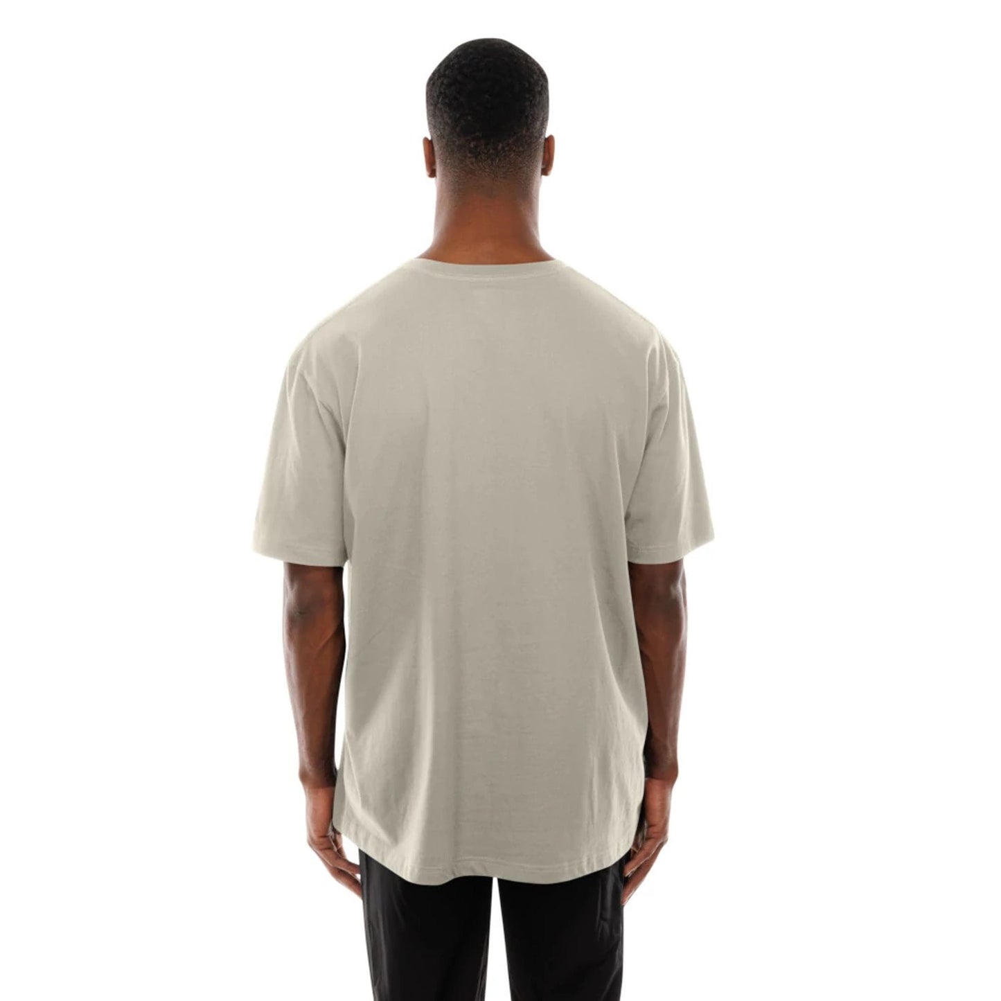 The Male model is wearing LA Lakers Modern Driver Light Beige T-Shirt 7