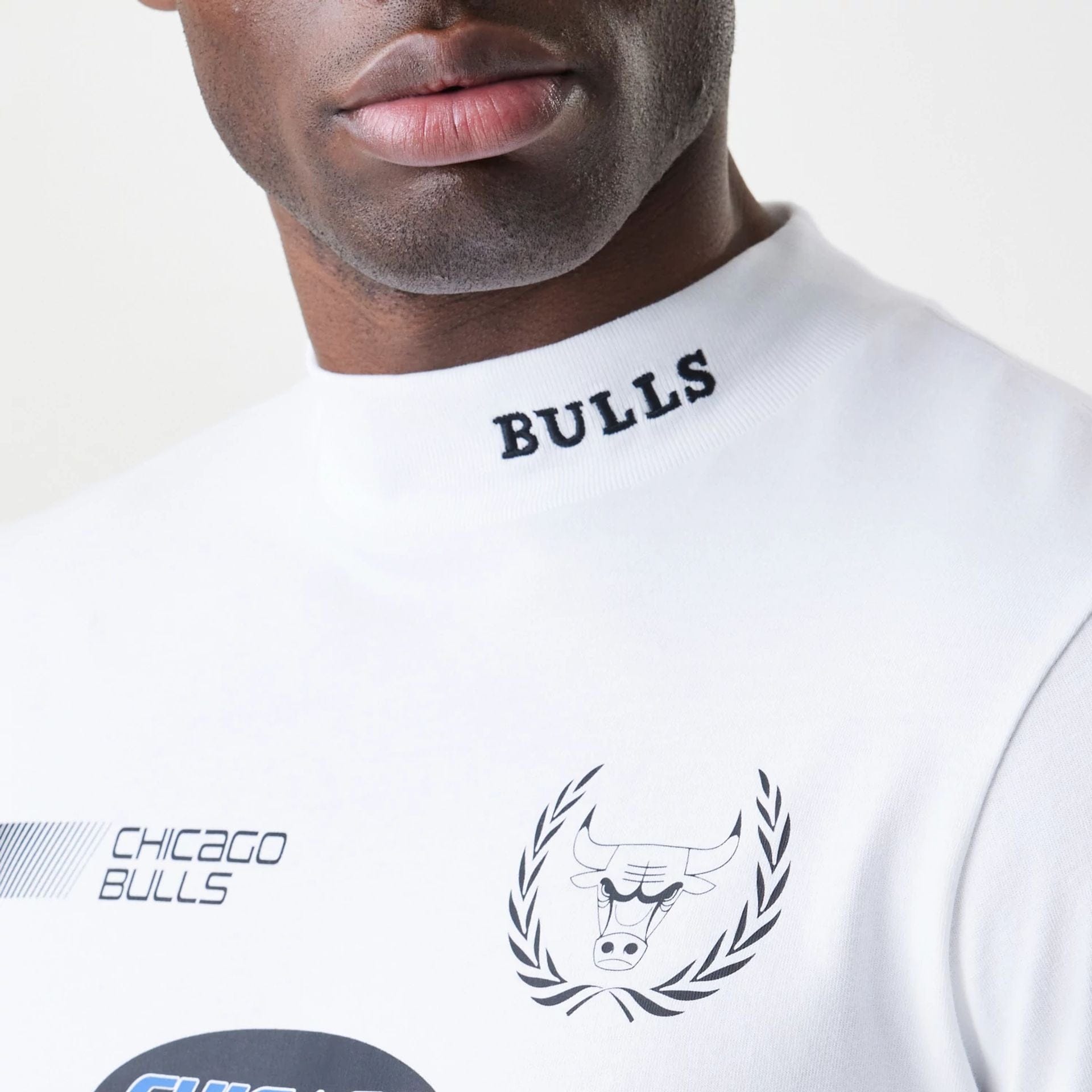 The Male model is wearing Chicago Bulls Modern Driver White Long Sleeve T-Shirt 2