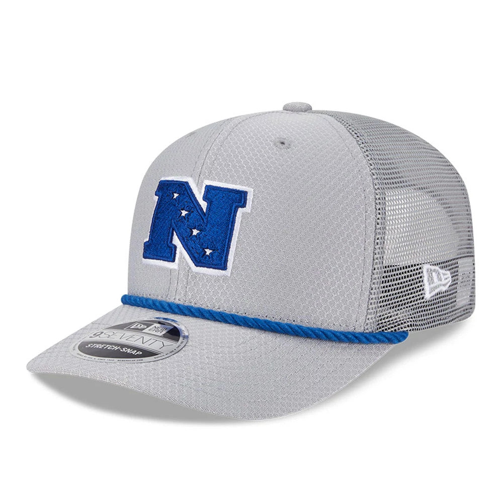Pictured is this NFL Pro Bowl 2025 NFC Logo 9SEVENTY Trucker Stretch Snap Adjustable cap in grey. 1
