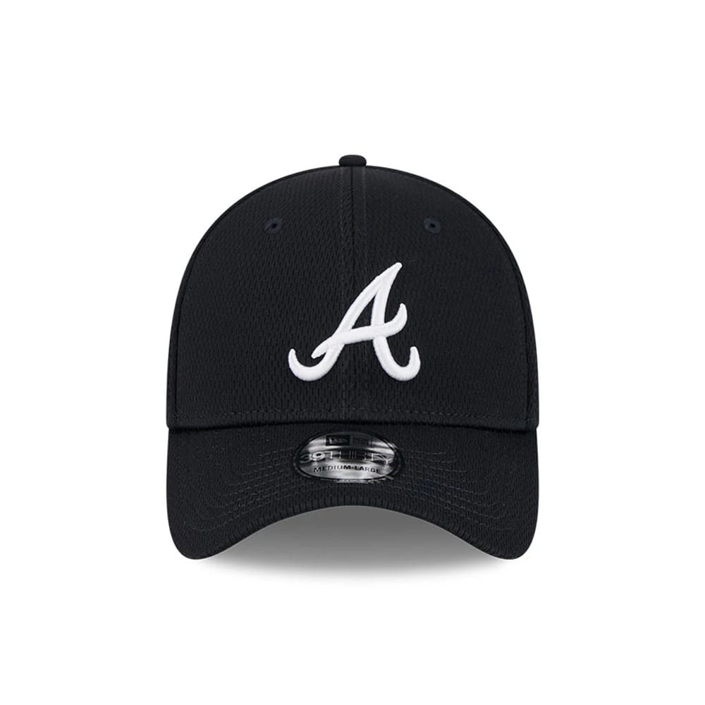 Pictured is this MLB Evergreen Atlanta Braves 39THIRTY Stretch Fit cap in navy. 2