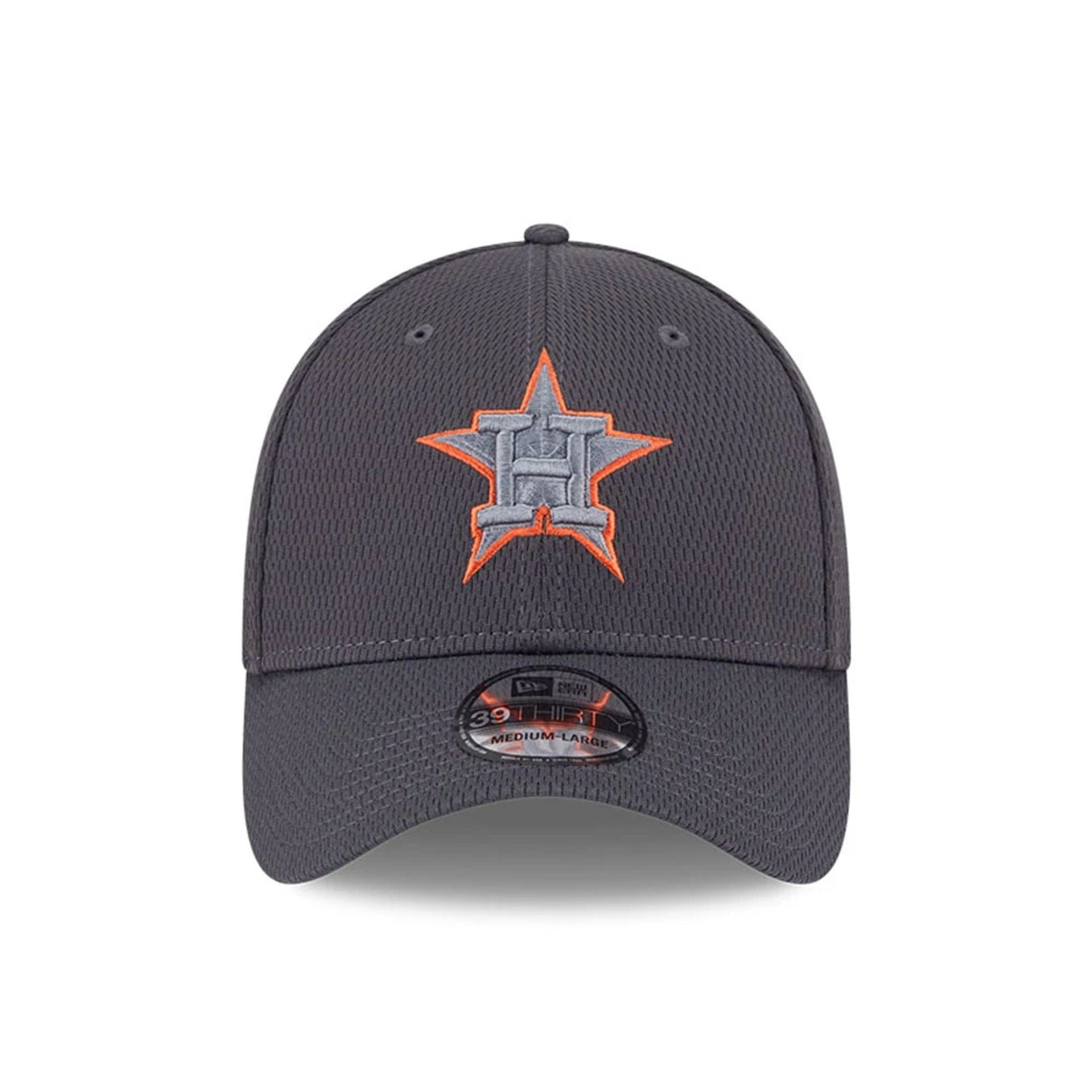 Pictured is this MLB Evergreen Houston Astros 39THIRTY Stretch Fit cap in dark grey. 2