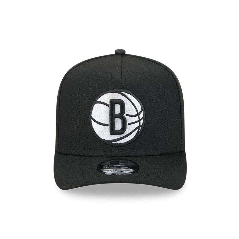Pictured is this NBA Evergreen Brooklyn Nets 9FIFTY A-Frame Snapback cap in black. 3