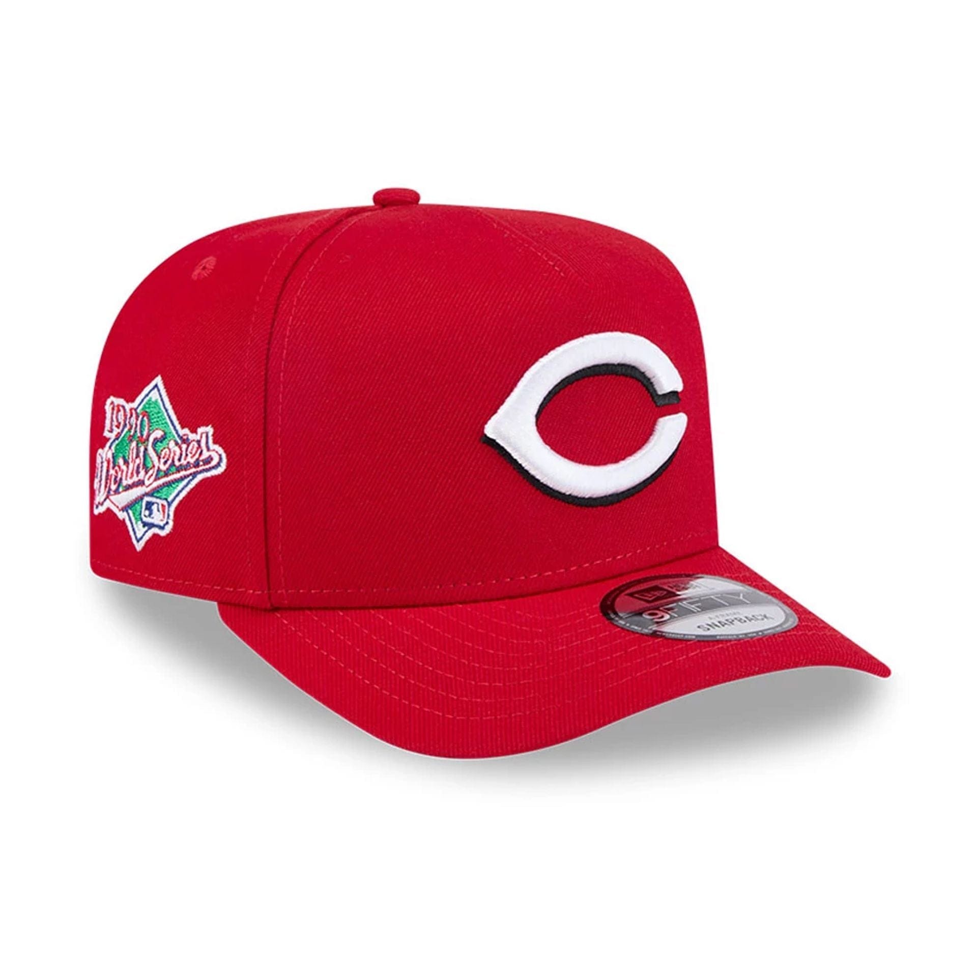 Pictured is this MLB Evergreen Cincinnati Reds 9FIFTY A-Frame Snapback cap in red. 1