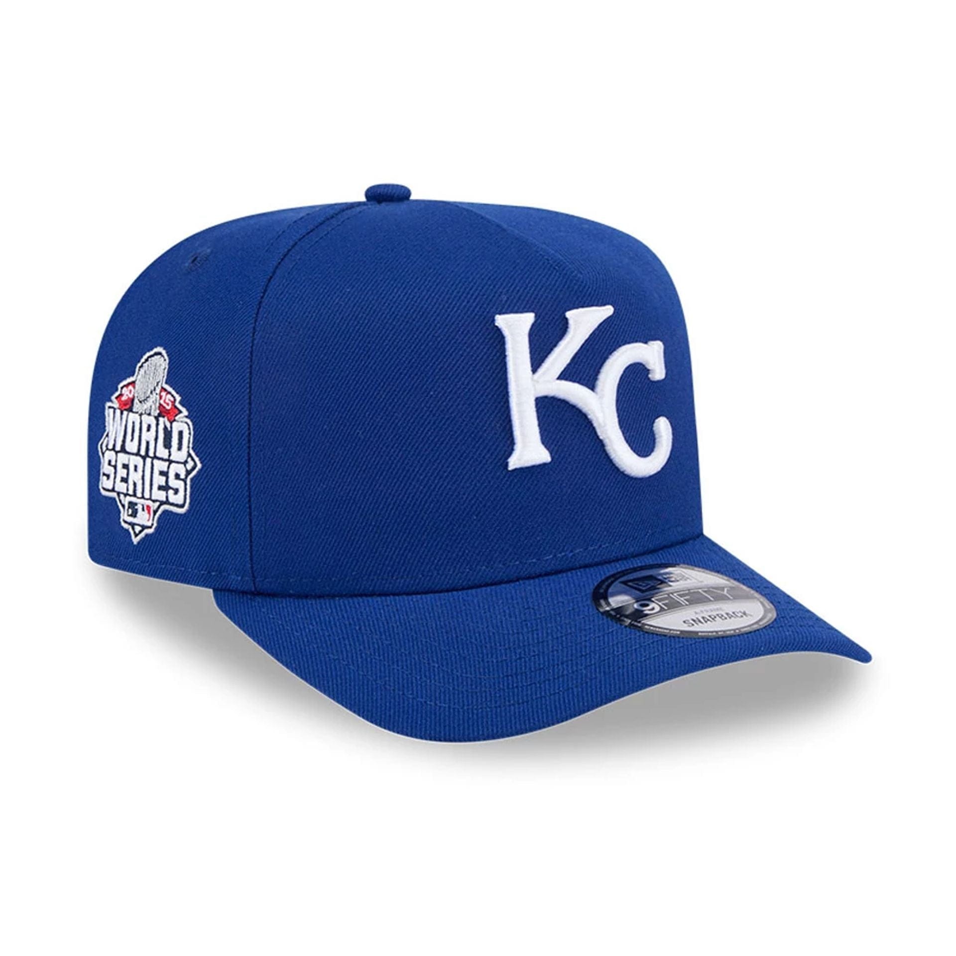 Pictured is this MLB Evergreen Kansas City Royals 9FIFTY A-Frame Snapback cap in blue. 1