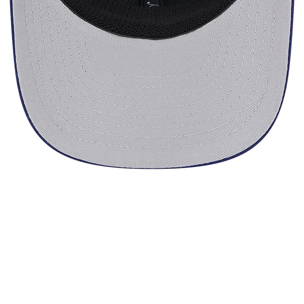 Pictured is this MLB Evergreen Texas Rangers 9SEVENTY Stretch Snap cap in dark blue. 2