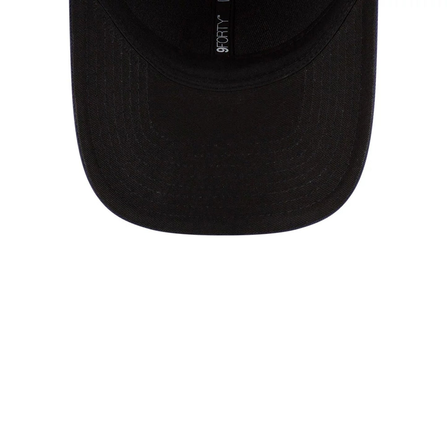 Milwaukee Brewers MLB Player Replica Navy New Era 9FORTY M-Crown Adjustable Cap, inside view showing the black sweatband and taping with the 9FORTY size sticker on the black undervisor.
