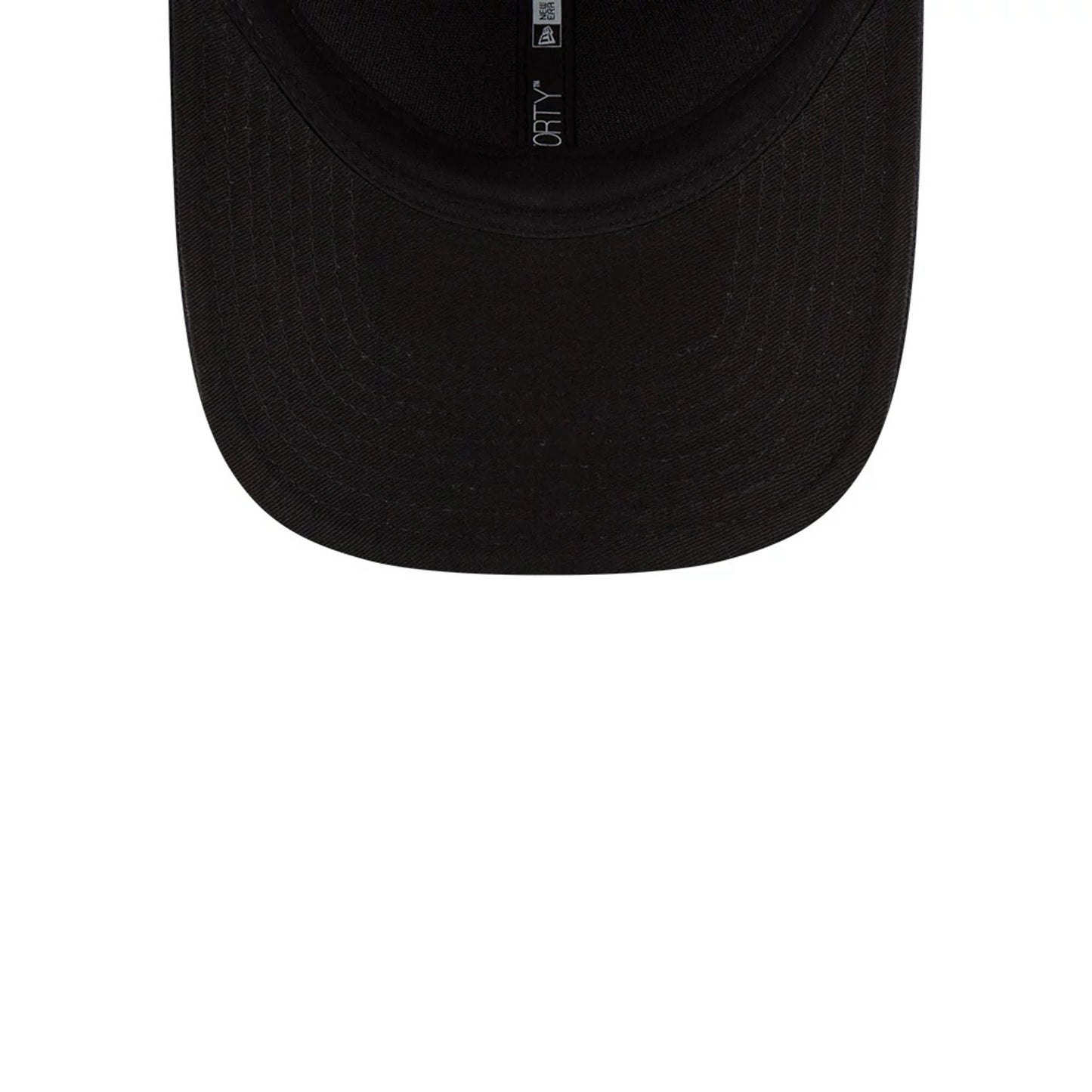 Houston Astros MLB Player Replica Navy New Era 9FORTY M-Crown Adjustable Cap, inside view showing the black sweatband with 9FORTY branding along the seam and black undervisor, highlighting the cap's structured interior.