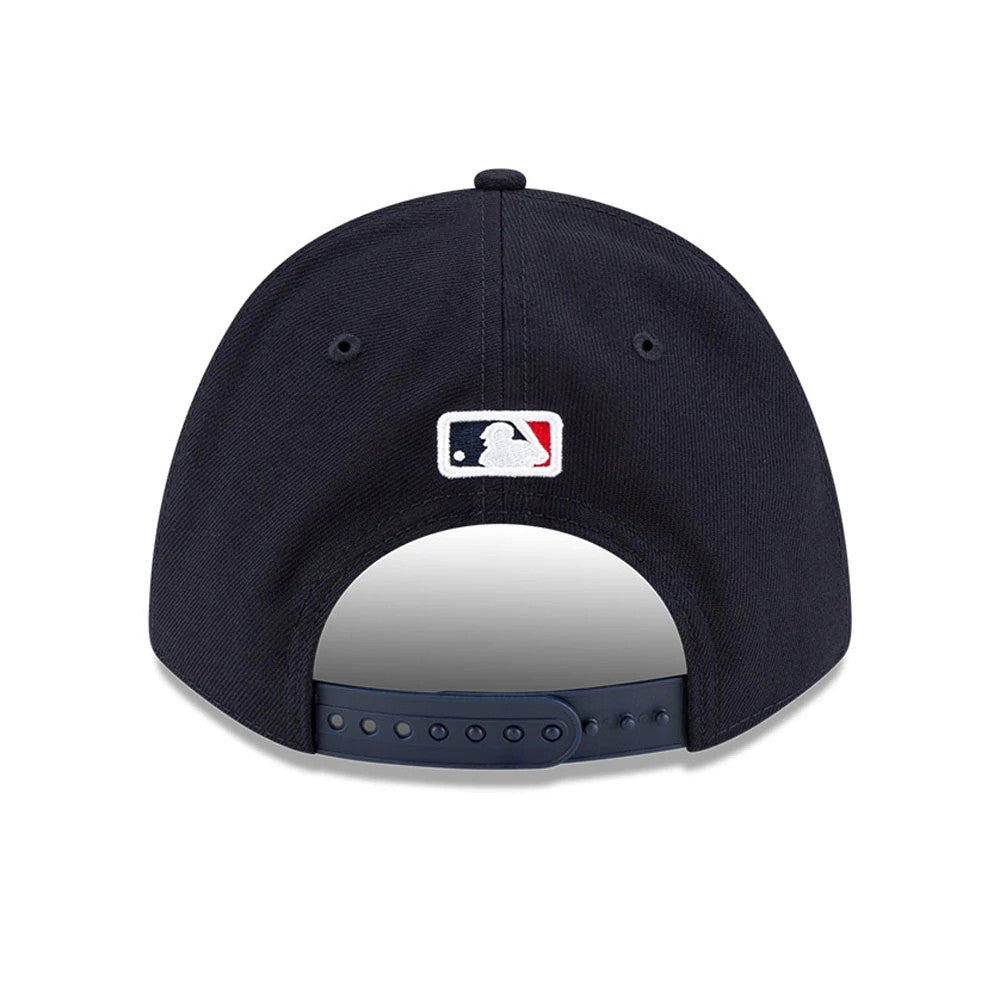 Minnesota Twins MLB Player Replica Navy New Era 9FORTY M-Crown Adjustable Cap, rear view showing the white MLB Batterman logo centred on the back panels above the navy adjustable strap.