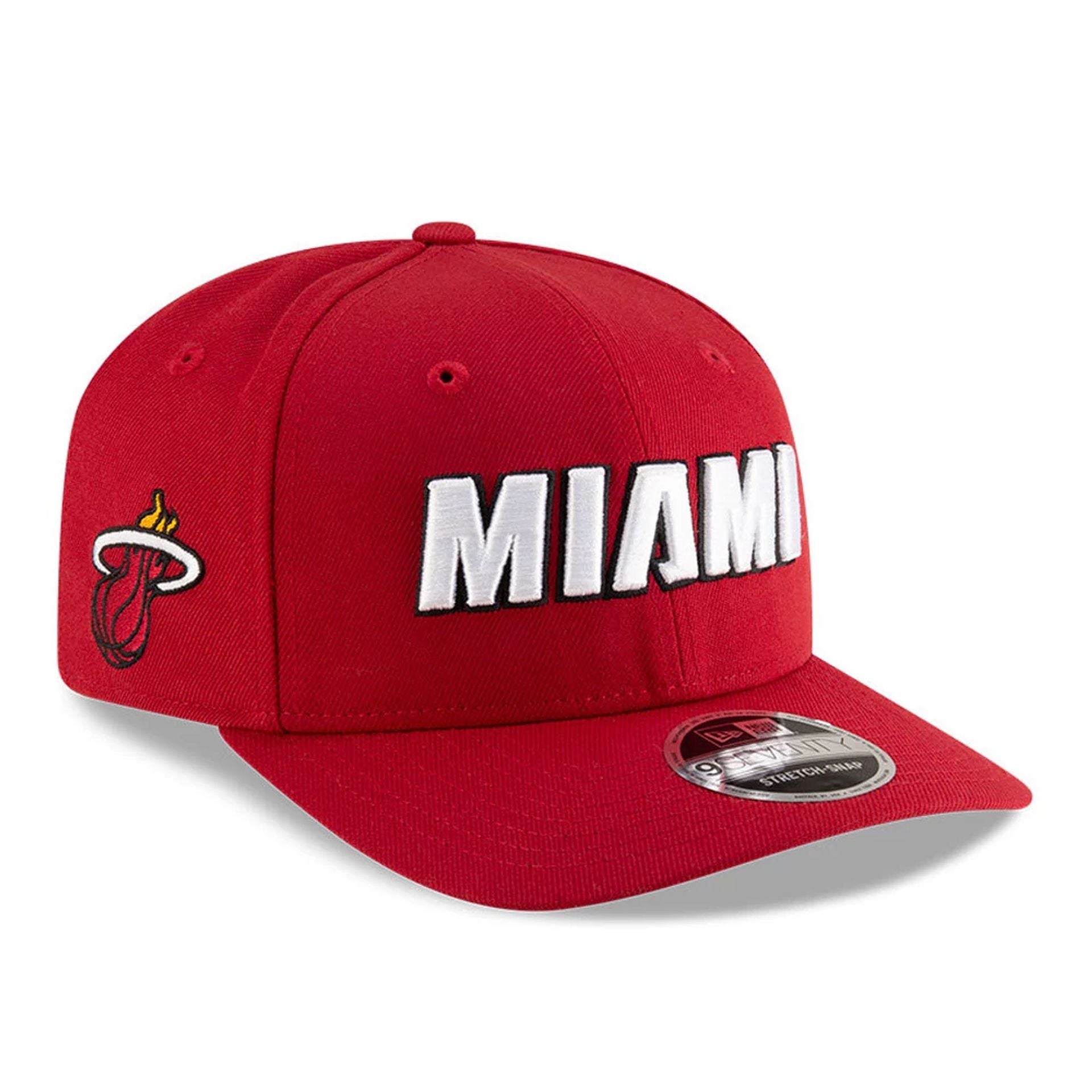 This is a Miami Heat NBA Statement Dark Red 9SEVENTY Stretch Snap Adjustable Cap 1