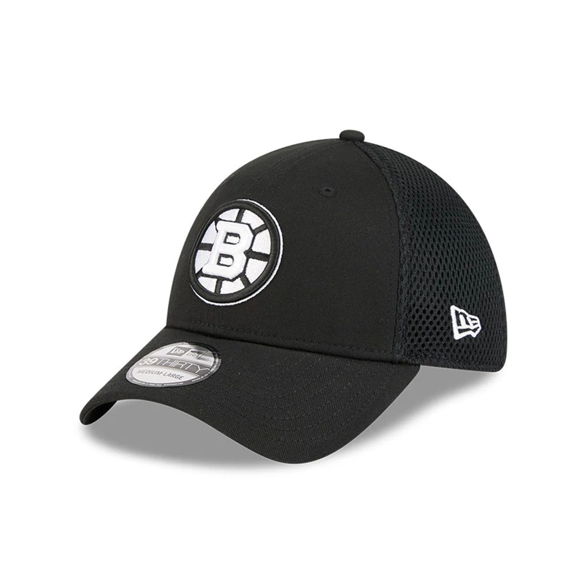 Pictured is this NHL Evergreen Neo Boston Bruins 39THIRTY Stretch Fit cap in black. 1