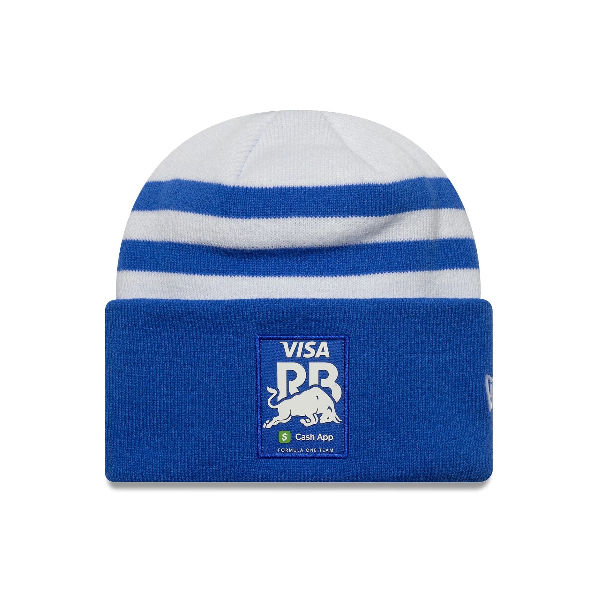 This is a Visa Cash App Racing Bulls Driver Yuki Tsunoda White Cuff Knit Beanie Hat 1