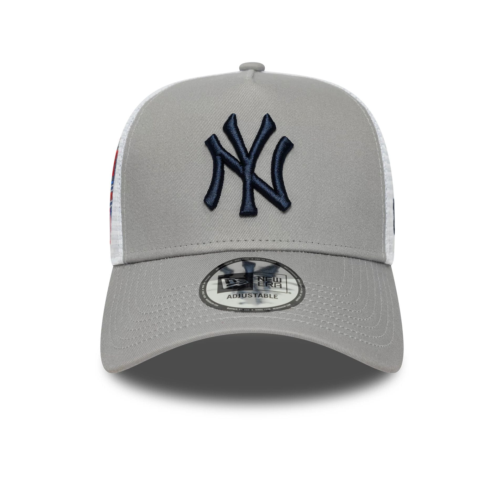 This is a New York Yankees MLB Side Patch Grey 9FORTY A-Frame Trucker Adjustable Cap 2