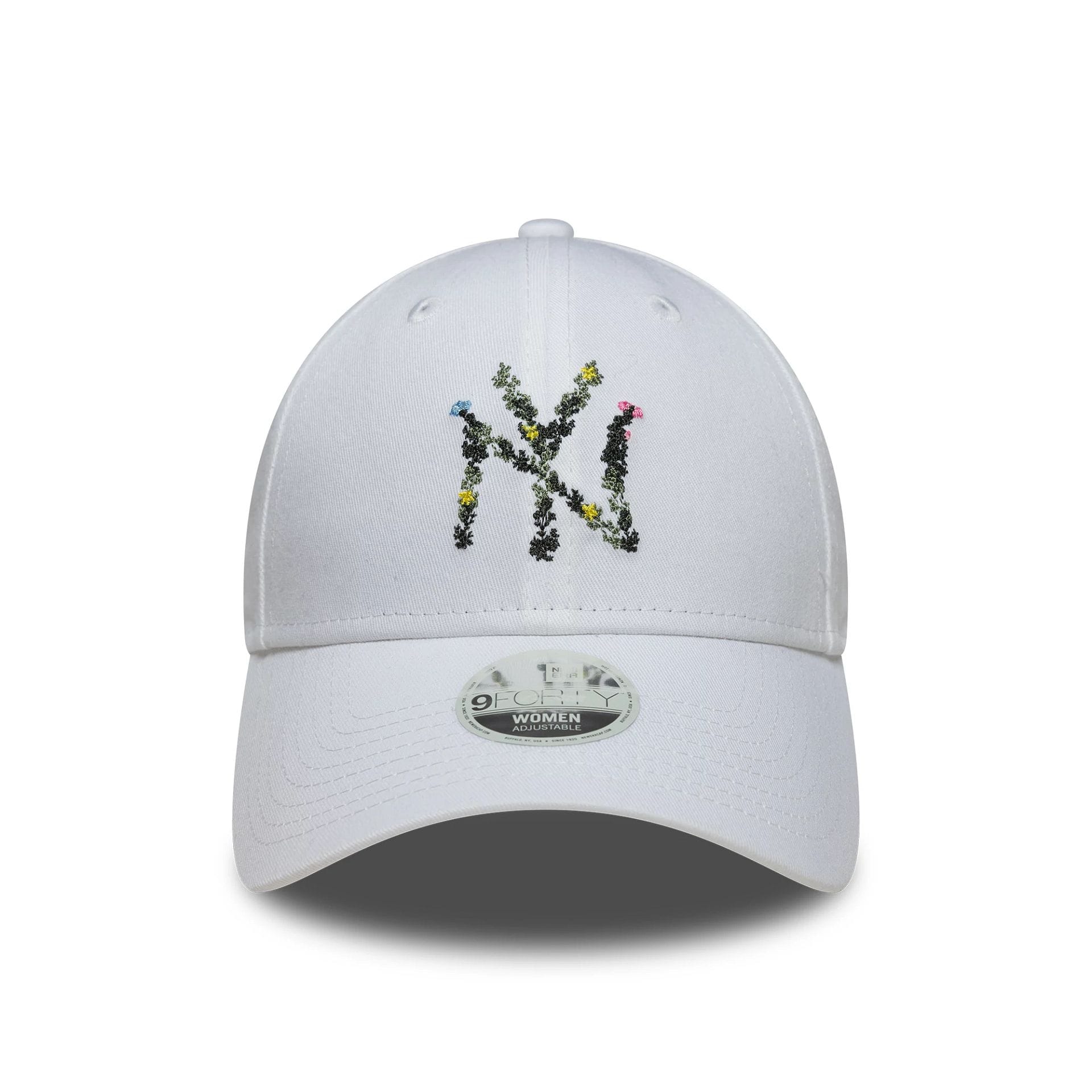 Pictured is this Womens MLB Floral Infill New York Yankees 9FORTY cap in white. 2