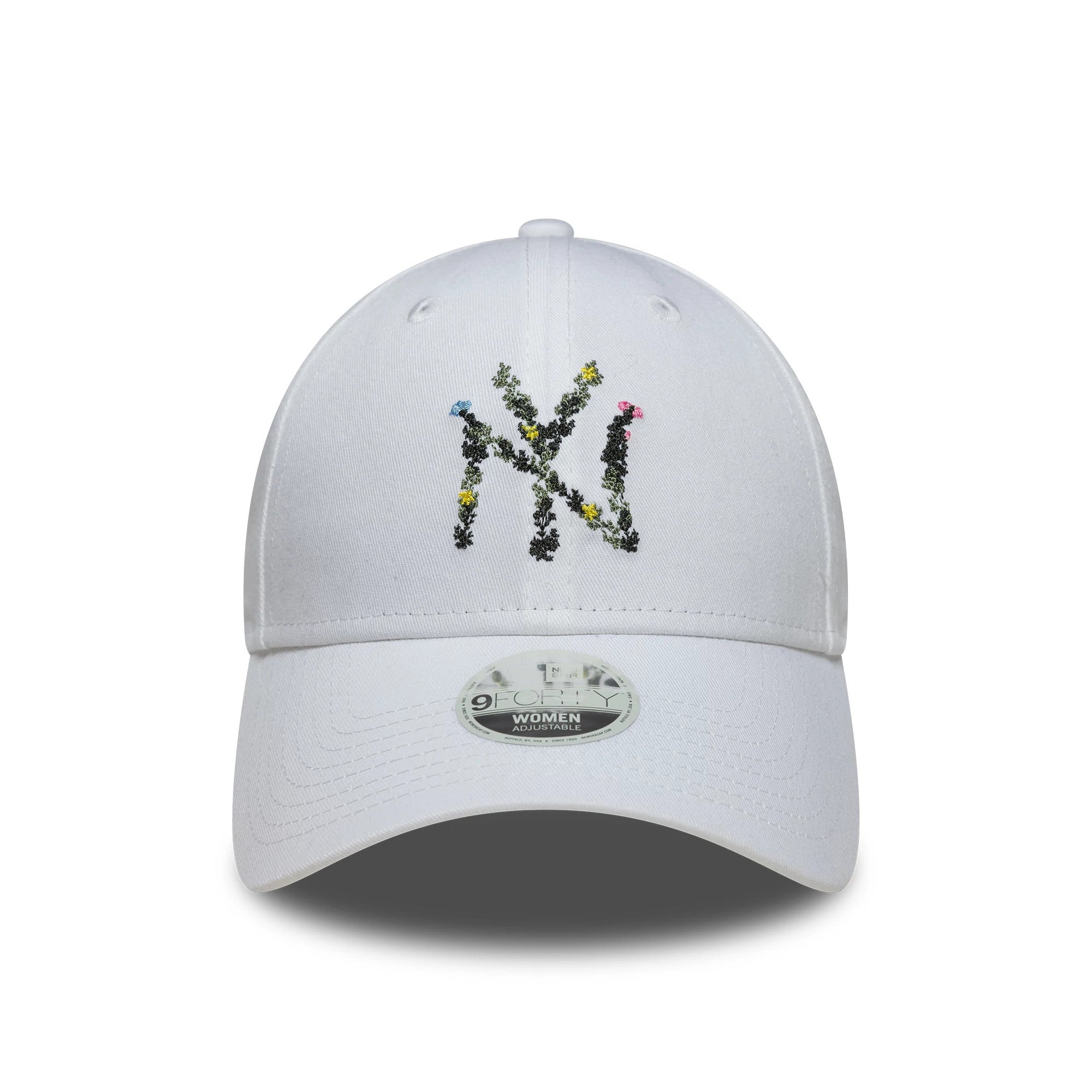 Pictured is this Womens MLB Floral Infill New York Yankees 9FORTY cap in white. 2