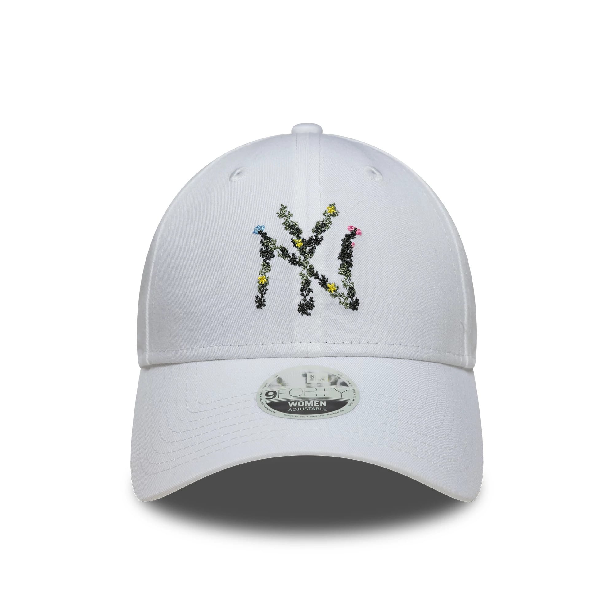 Pictured is this Womens MLB Floral Infill New York Yankees 9FORTY cap in white. 2