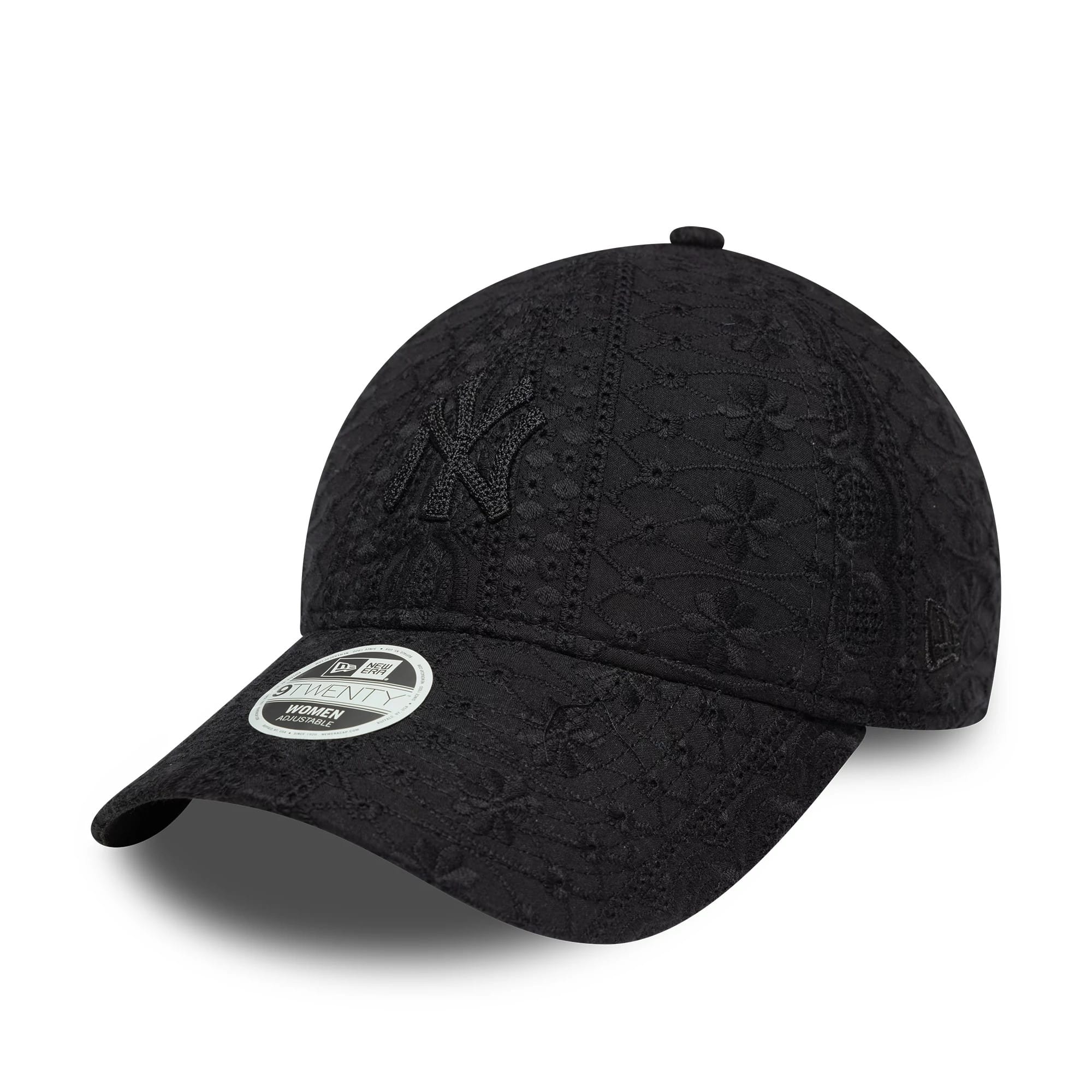 This is a New York Yankees Womens MLB Broderie Black 9TWENTY Adjustable Cap 1