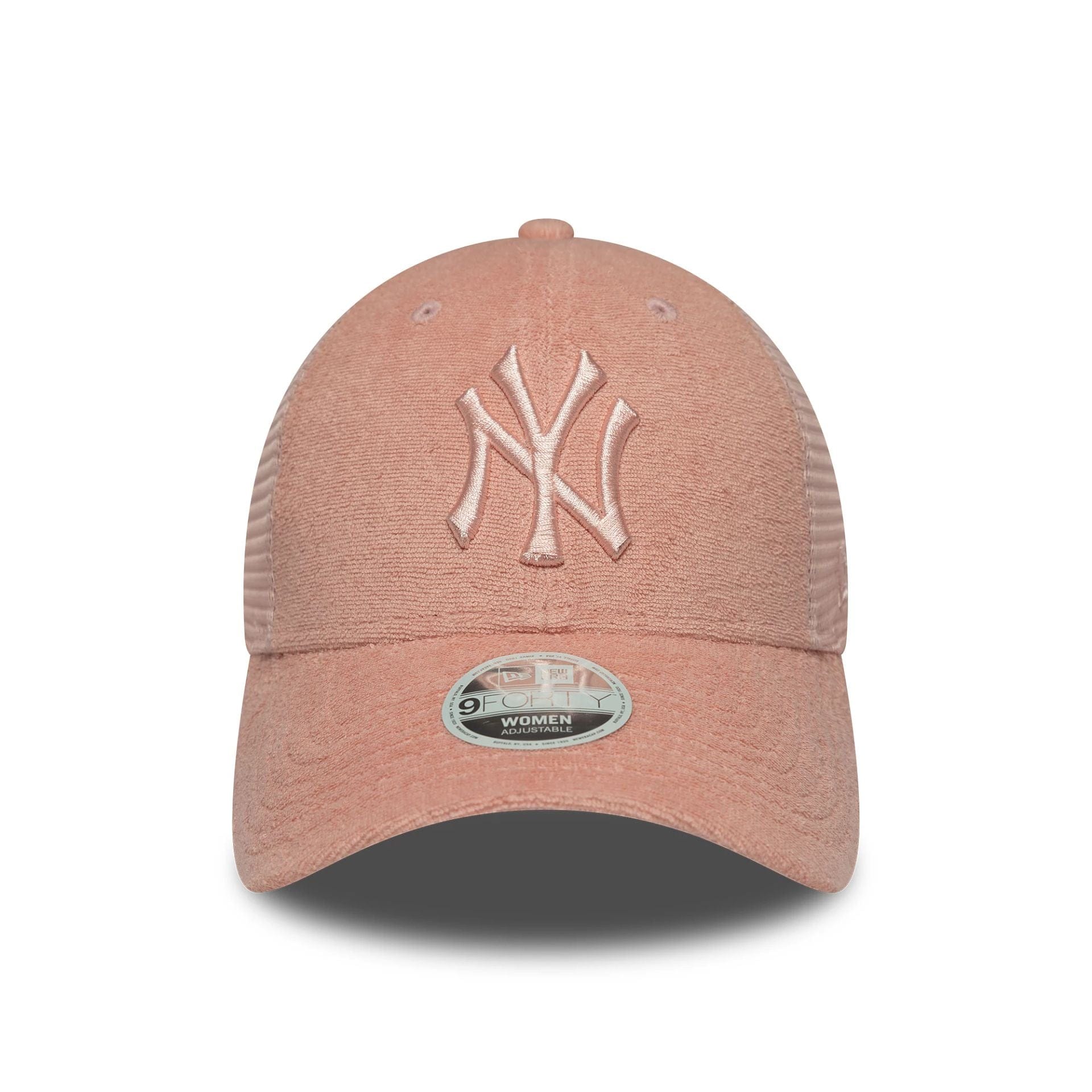 This is a New York Yankees Womens Fabric Pastel Pink 9FORTY Trucker Adjustable Cap 2