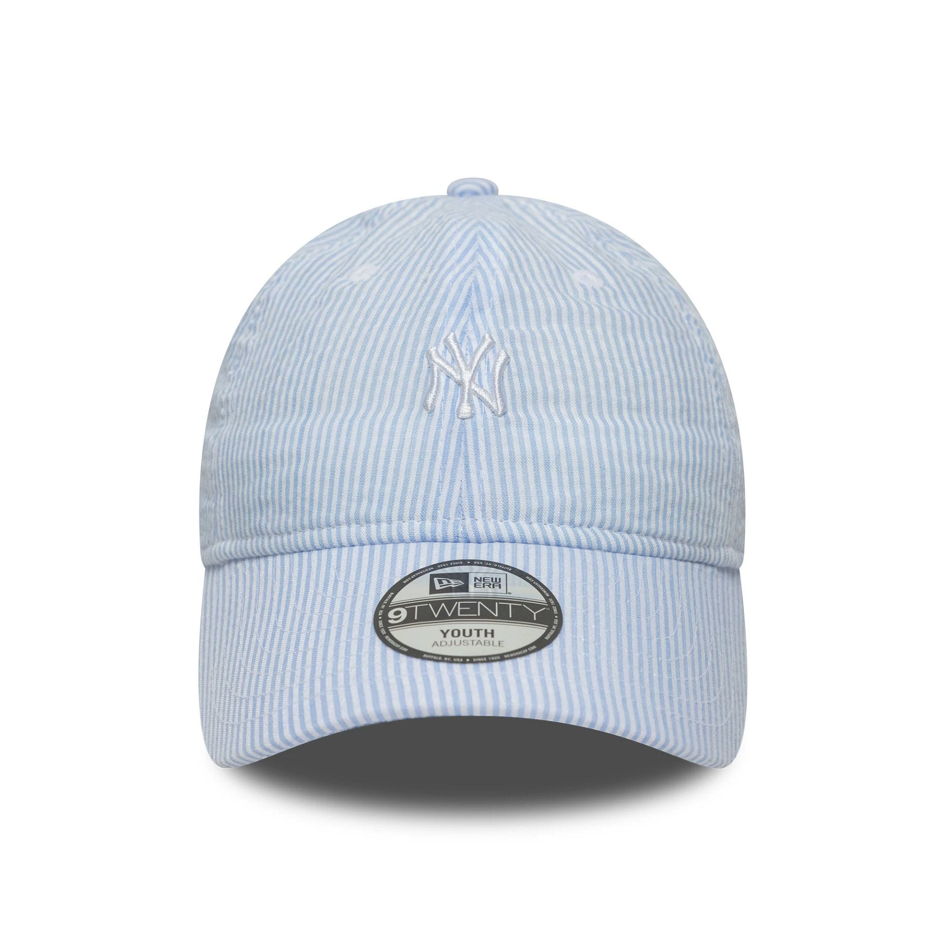 Pictured is this Youth MLB Seersucker New York Yankees 9TWENTY cap in pastel blue. 2