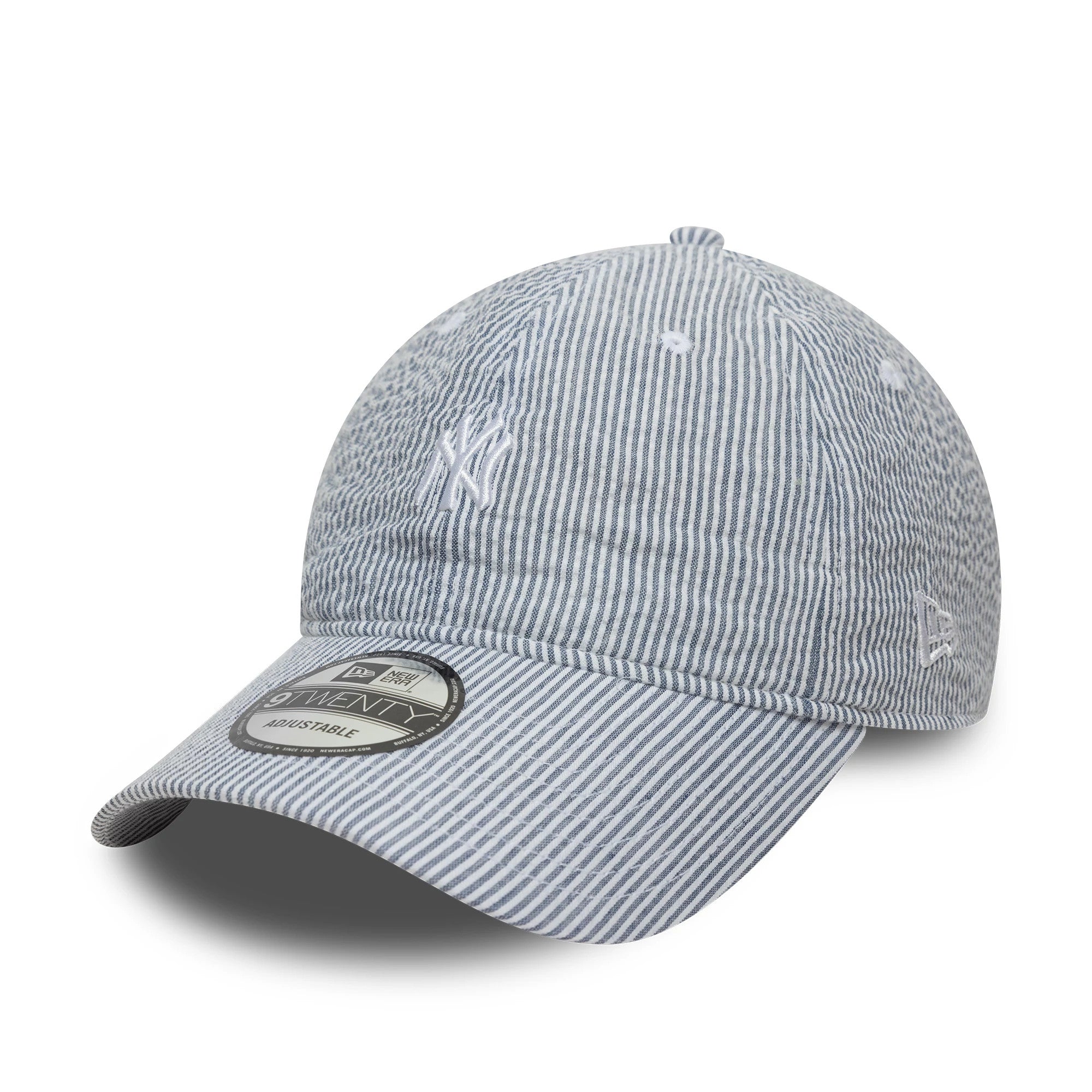 Pictured is this MLB Seersucker New York Yankees 9TWENTY cap in navy. 1