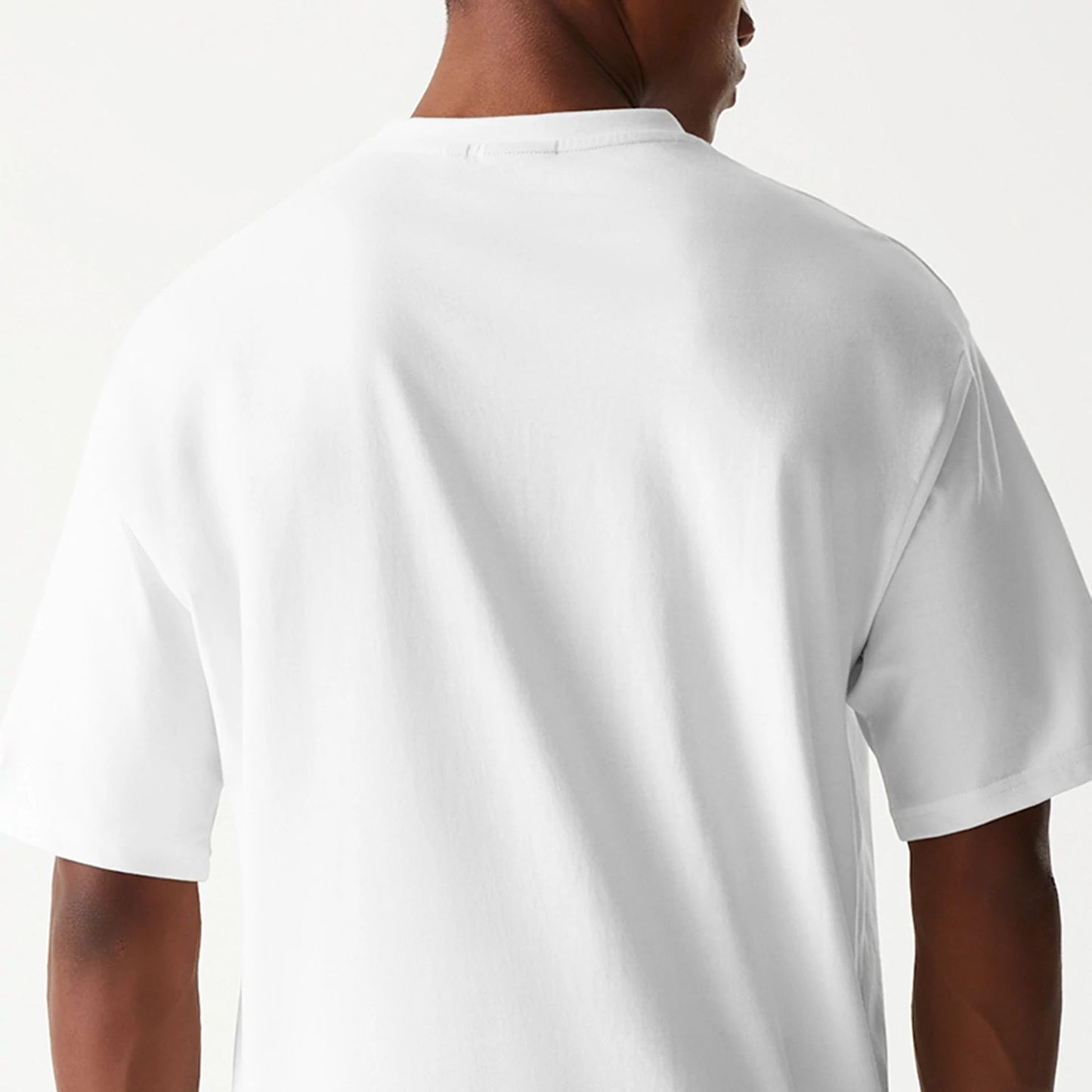 The Male model is wearing Boston Celtics NBA Palm Tree Open White Oversized T-Shirt 7