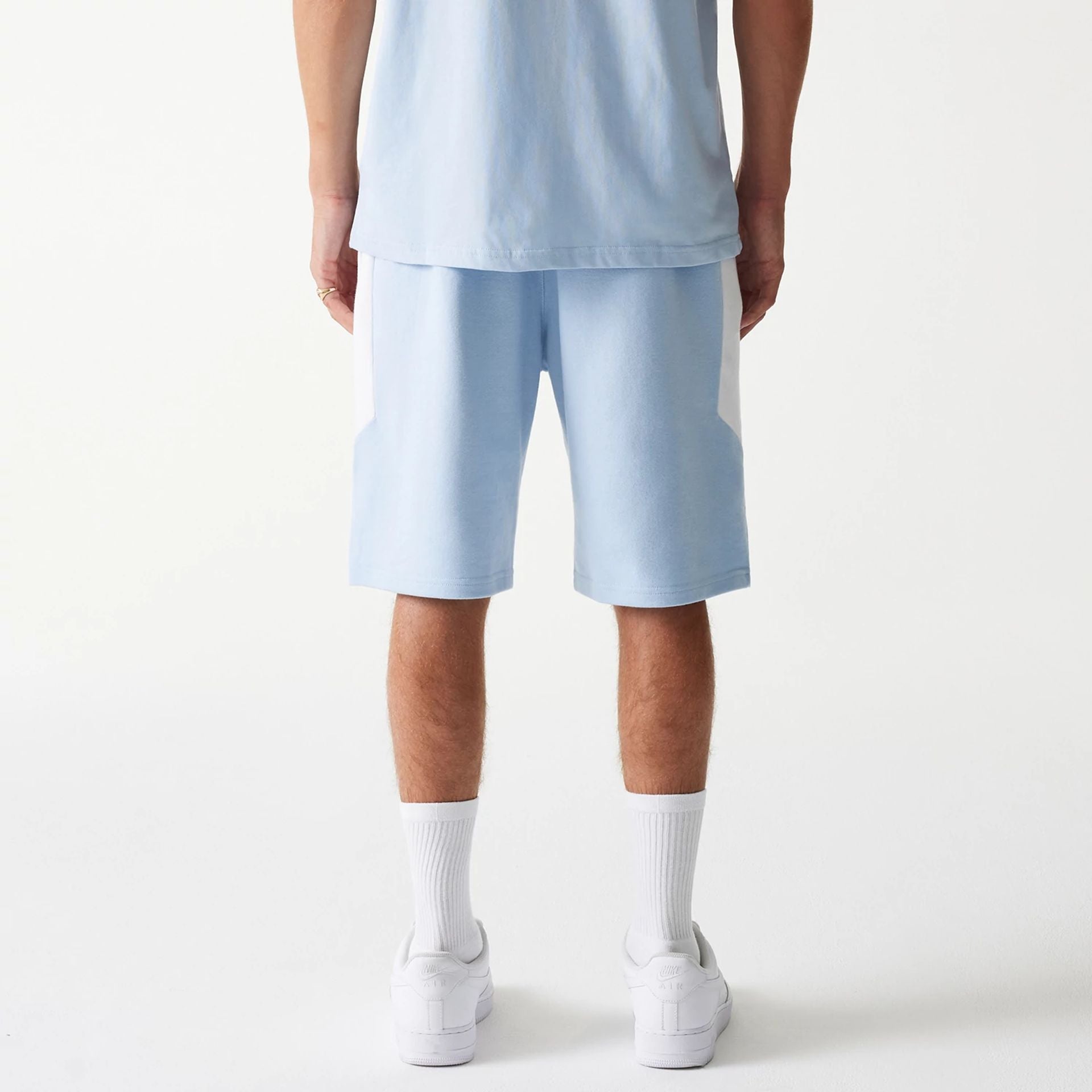 The Male model is wearing LA Dodgers MLB Raglan Pastel Blue Shorts 2