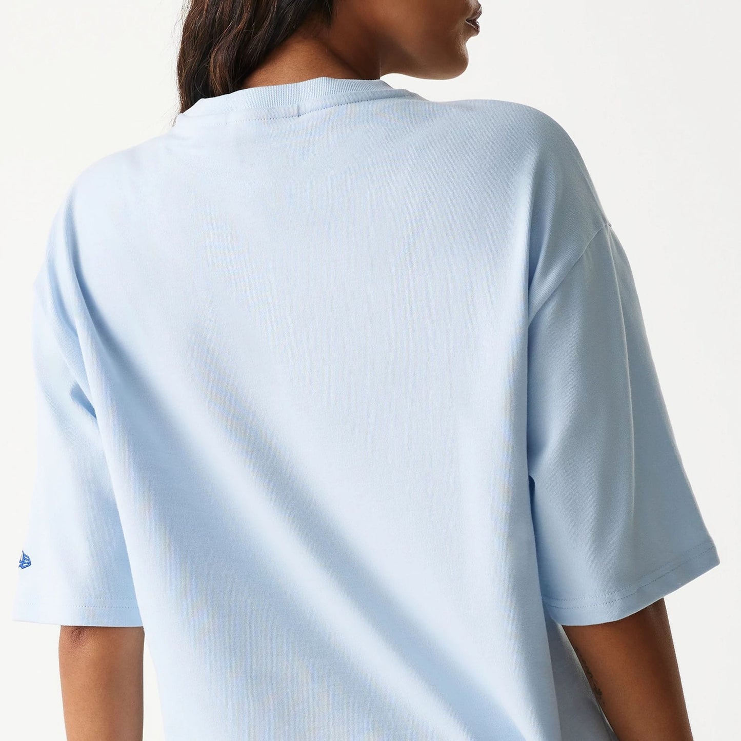 The Male model is wearing New York Yankees MLB World Series Pastel Blue Oversized T-Shirt 8