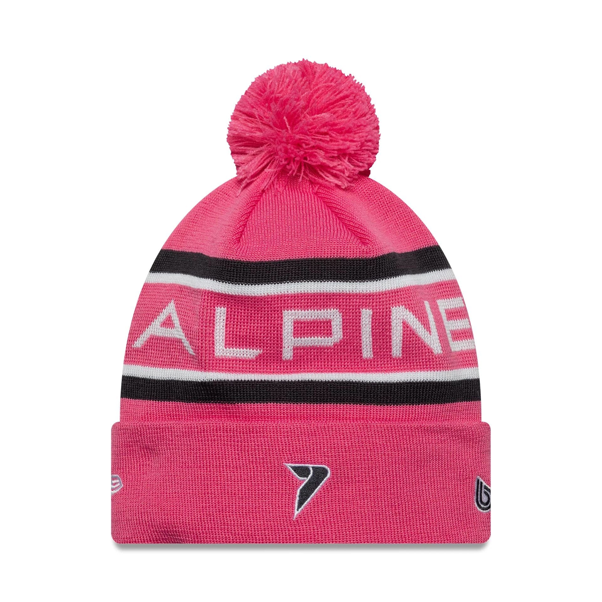 This is a Alpine Racing Replica Driver Jack Doohan Pink Cuff Knit Beanie Hat 2