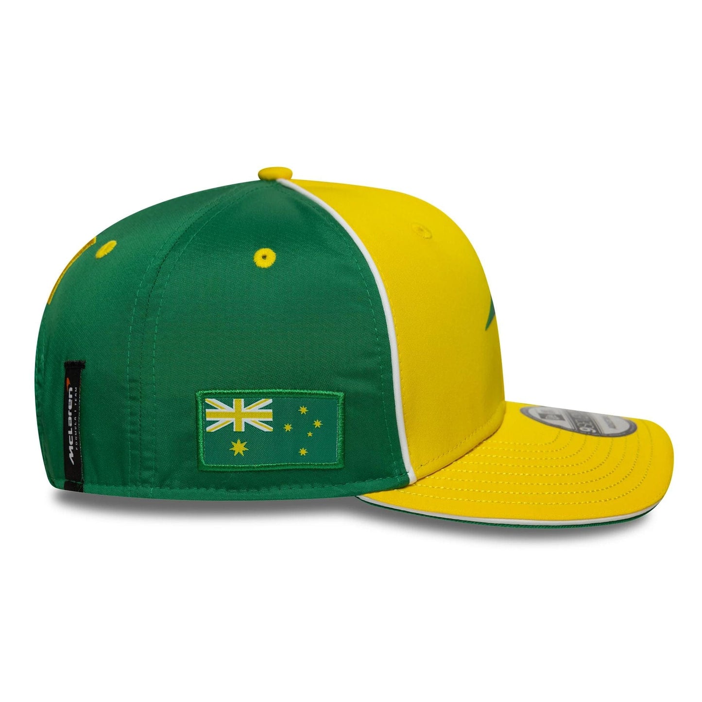 This is a McLaren Racing Oscar Piastri Australia Race Special Green 9SEVENTY Stretch Snap Adjustable Cap 8