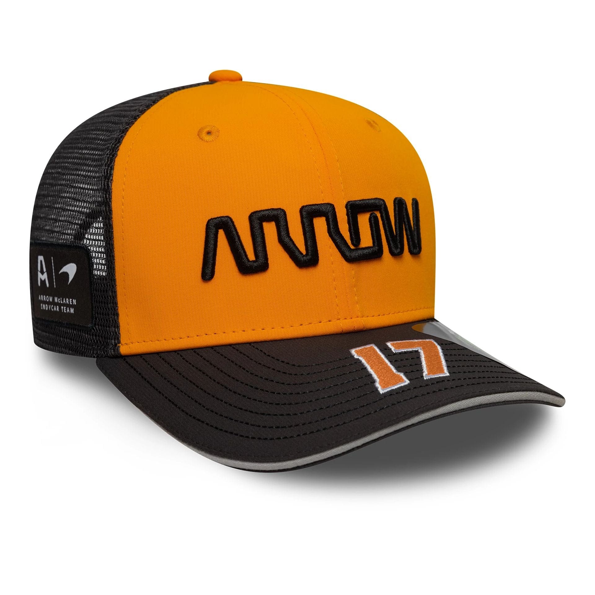 This is a Arrow McLaren Indycar Replica Team Kyle Larson Orange 9SEVENTY Stretch Snap Adjustable Cap 1