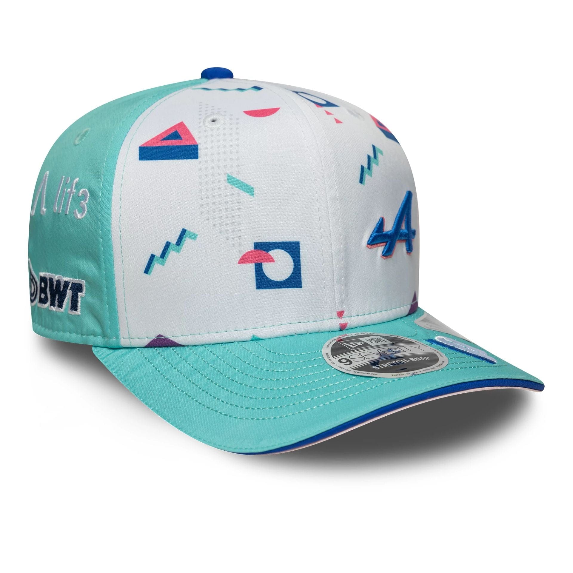 This is a Alpine Racing Pierre Gasly Miami Race Special Multi 9SEVENTY Stretch Snap Adjustable Cap 1