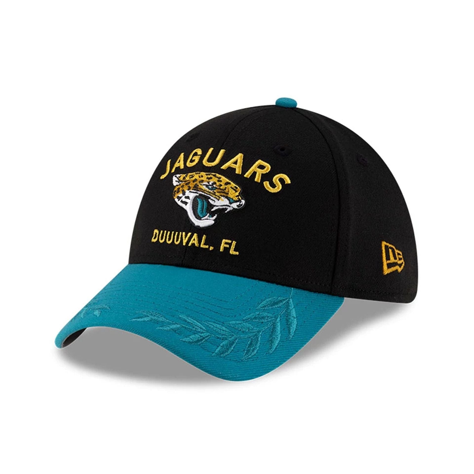 This is a Jacksonville Jaguars NFL Draft 2025 Black 39THIRTY Stretch Fit Cap 1