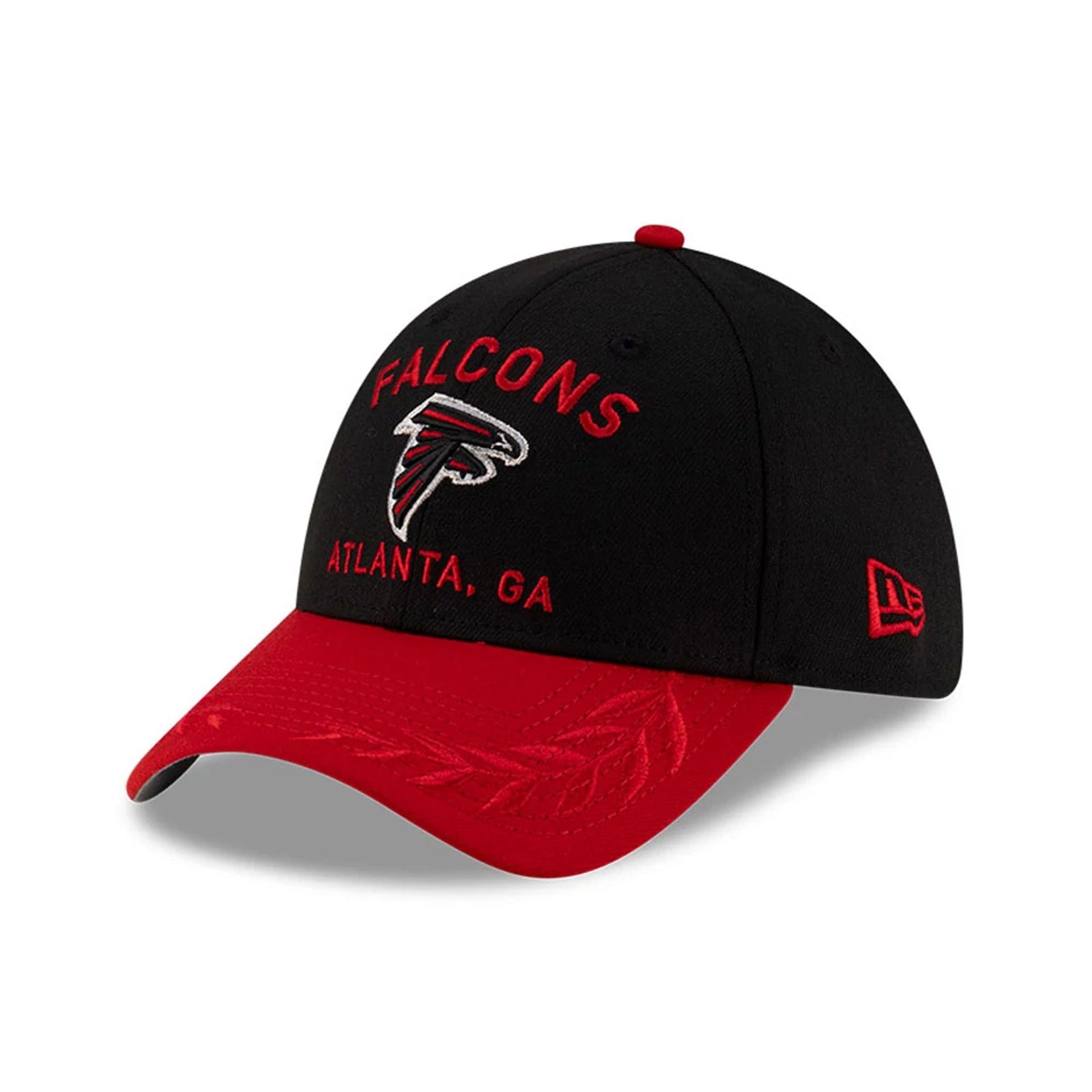 This is a Atlanta Falcons NFL Draft 2025 Black 39THIRTY Stretch Fit Cap 1