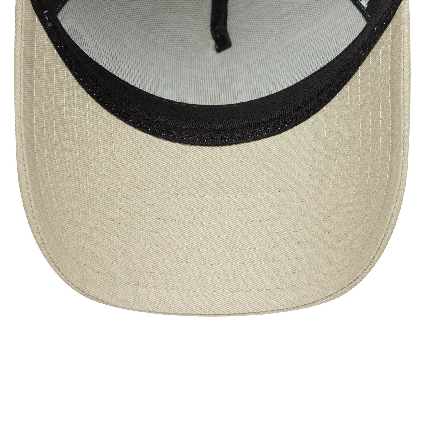 This is a New York Yankees MLB League Essential Light Beige 9FORTY E-Frame Trucker Adjustable Cap 5