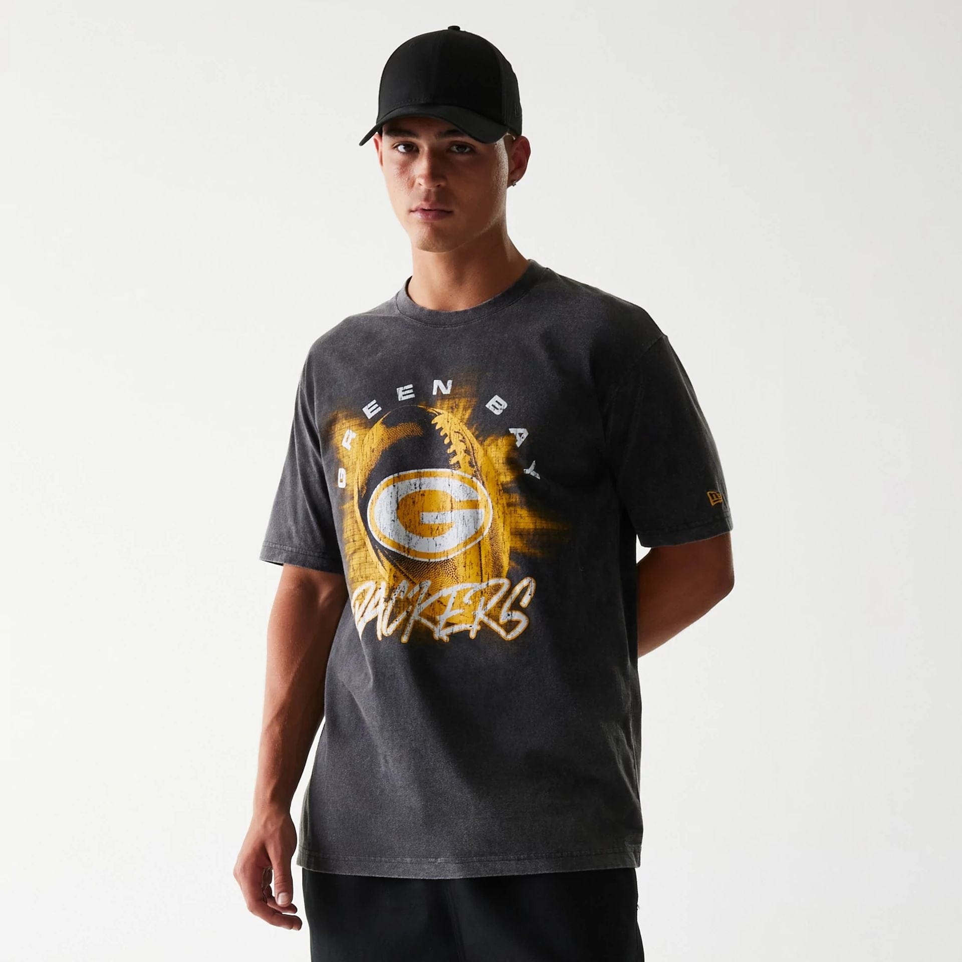 The Male model is wearing Green Bay Packers NFL Sport Night Black T-Shirt 1