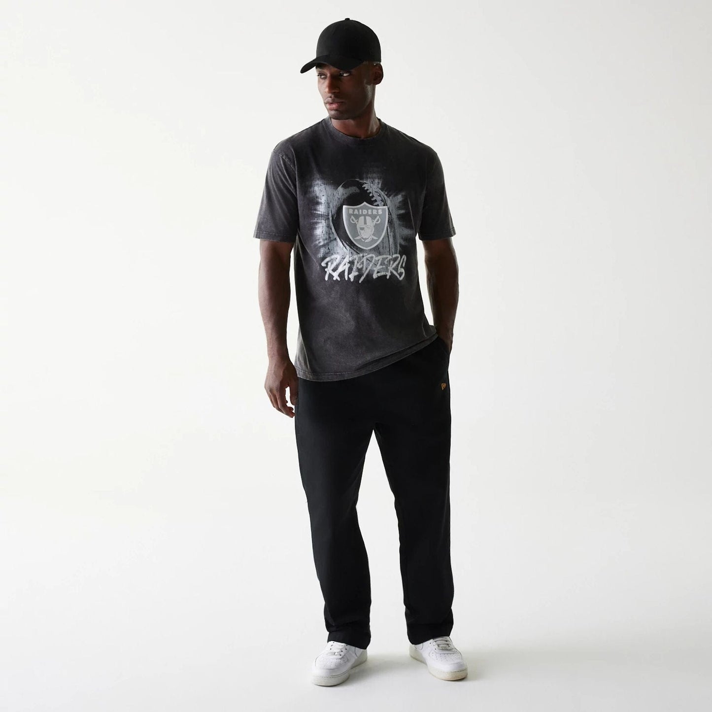 The Male model is wearing Las Vegas Raiders NFL Sport Night Black T-Shirt 6