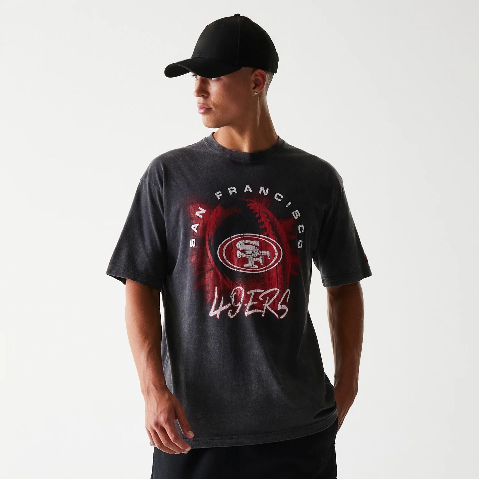 The Male model is wearing San Francisco 49ers NFL Sport Night Black T-Shirt 1