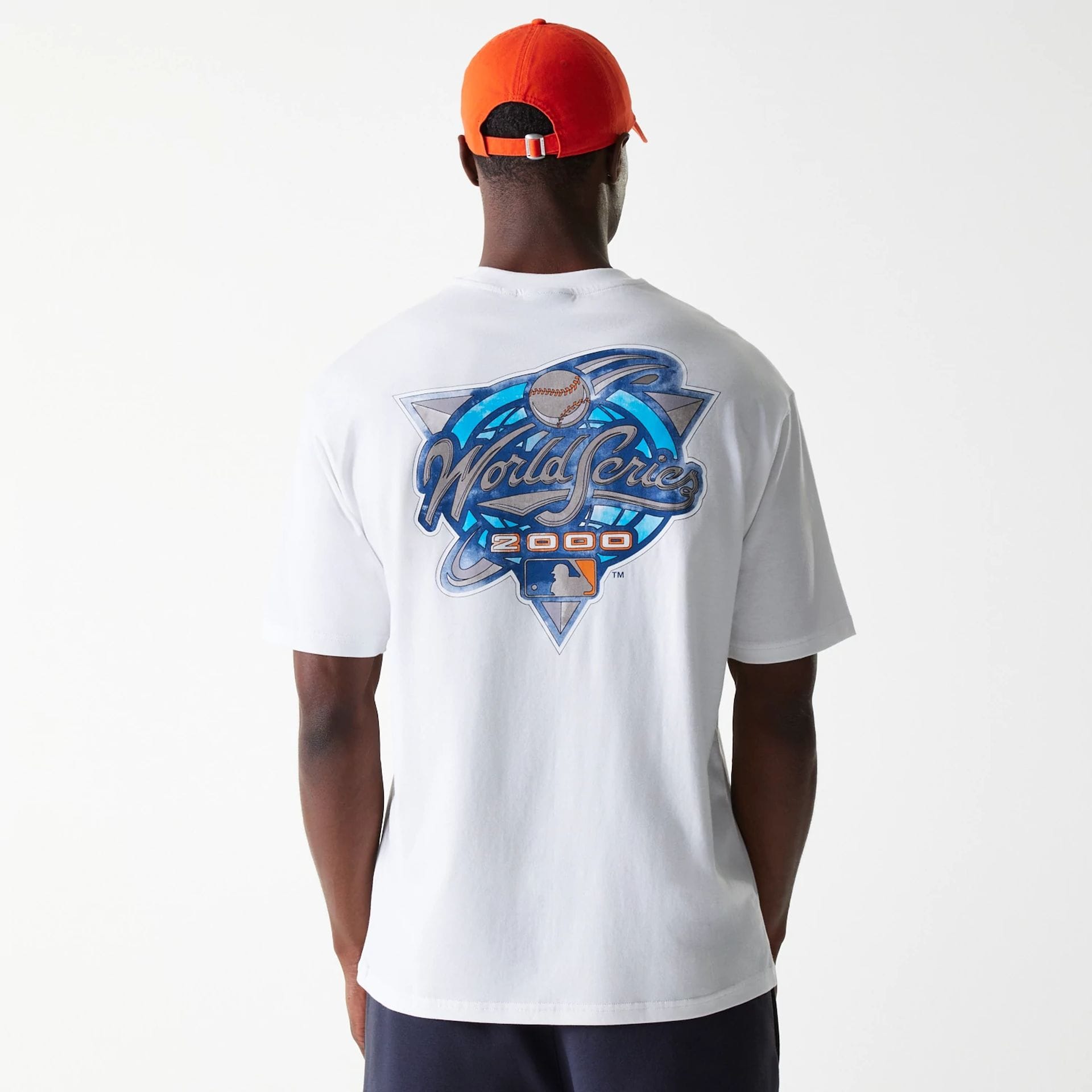 The Male model is wearing New York Yankees MLB World Series White Oversized T-Shirt 2