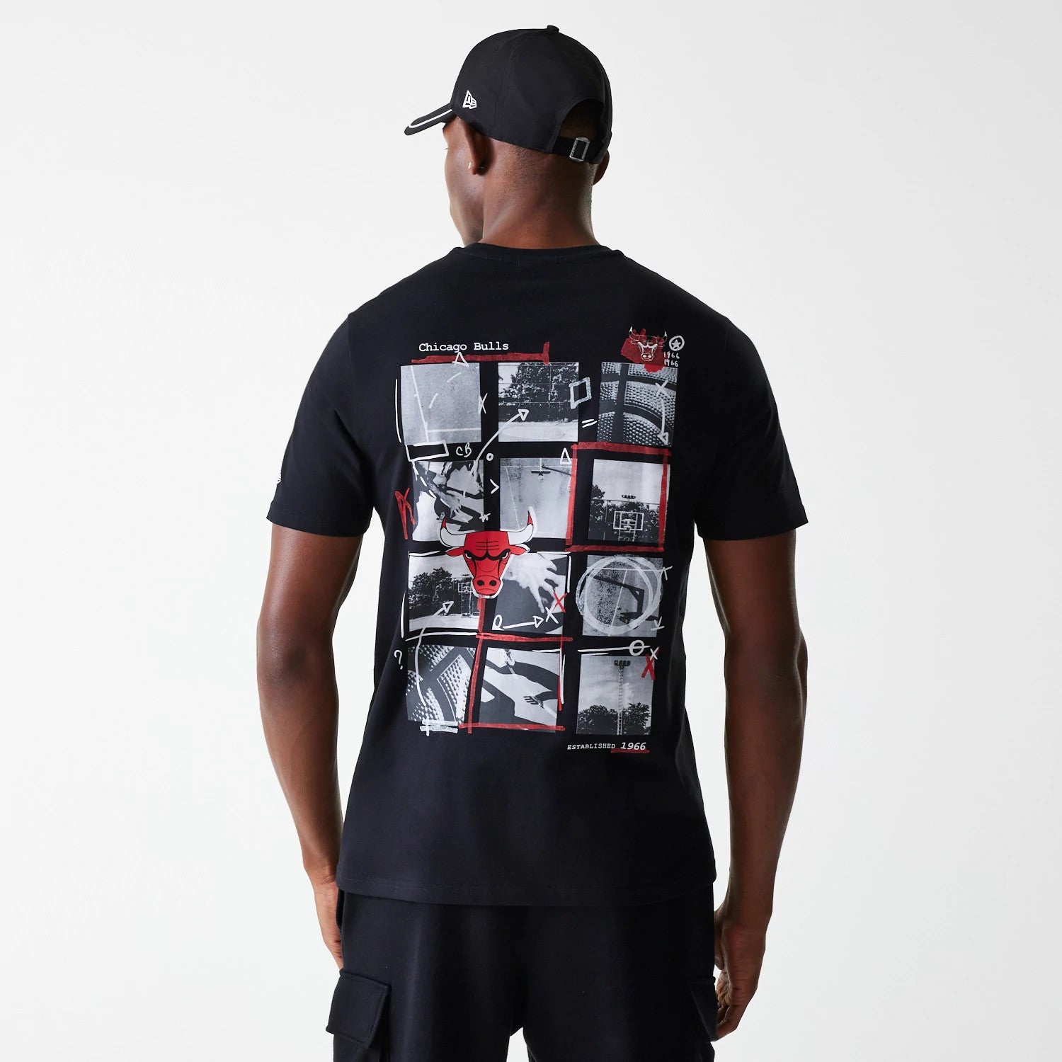 The Male model is wearing Chicago Bulls NBA Photographic Print Black T-Shirt 2