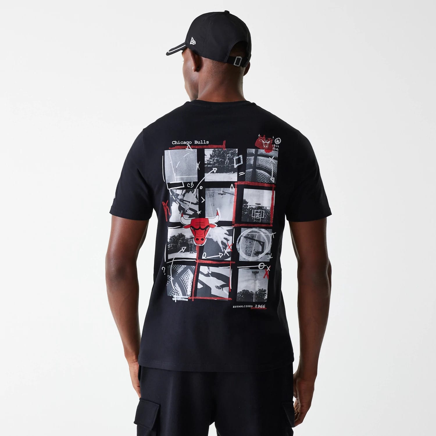 The Male model is wearing Chicago Bulls NBA Photographic Print Black T-Shirt 2