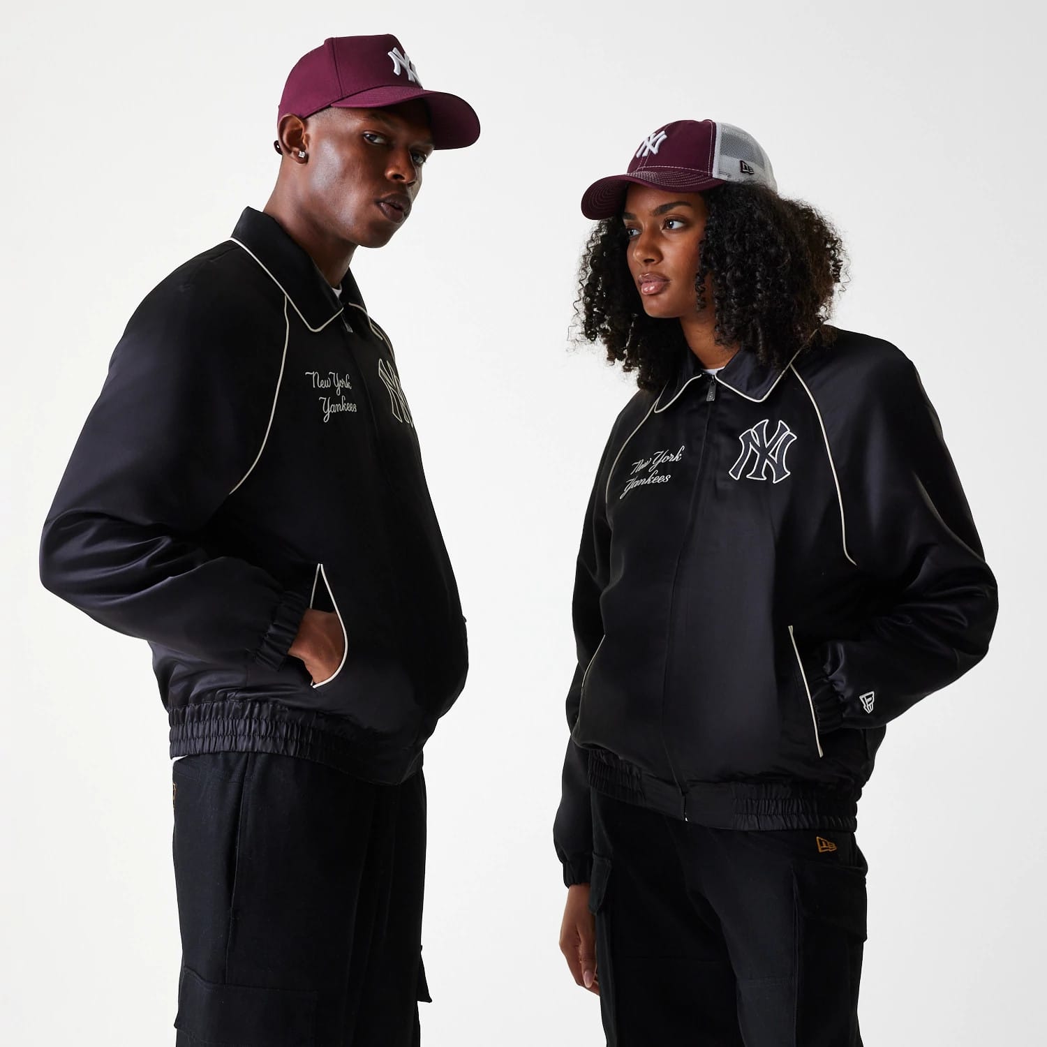 The Male model is wearing New York Yankees MLB Club Black Club Jacket 1