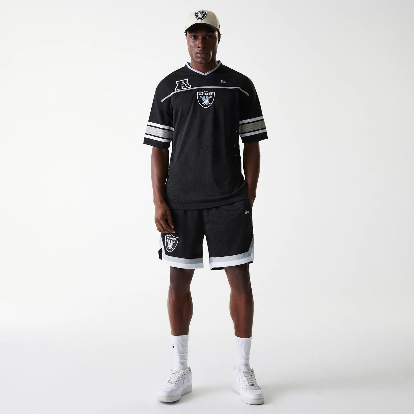 The Male model is wearing Las Vegas Raiders NFL Mesh Black Jersey 8