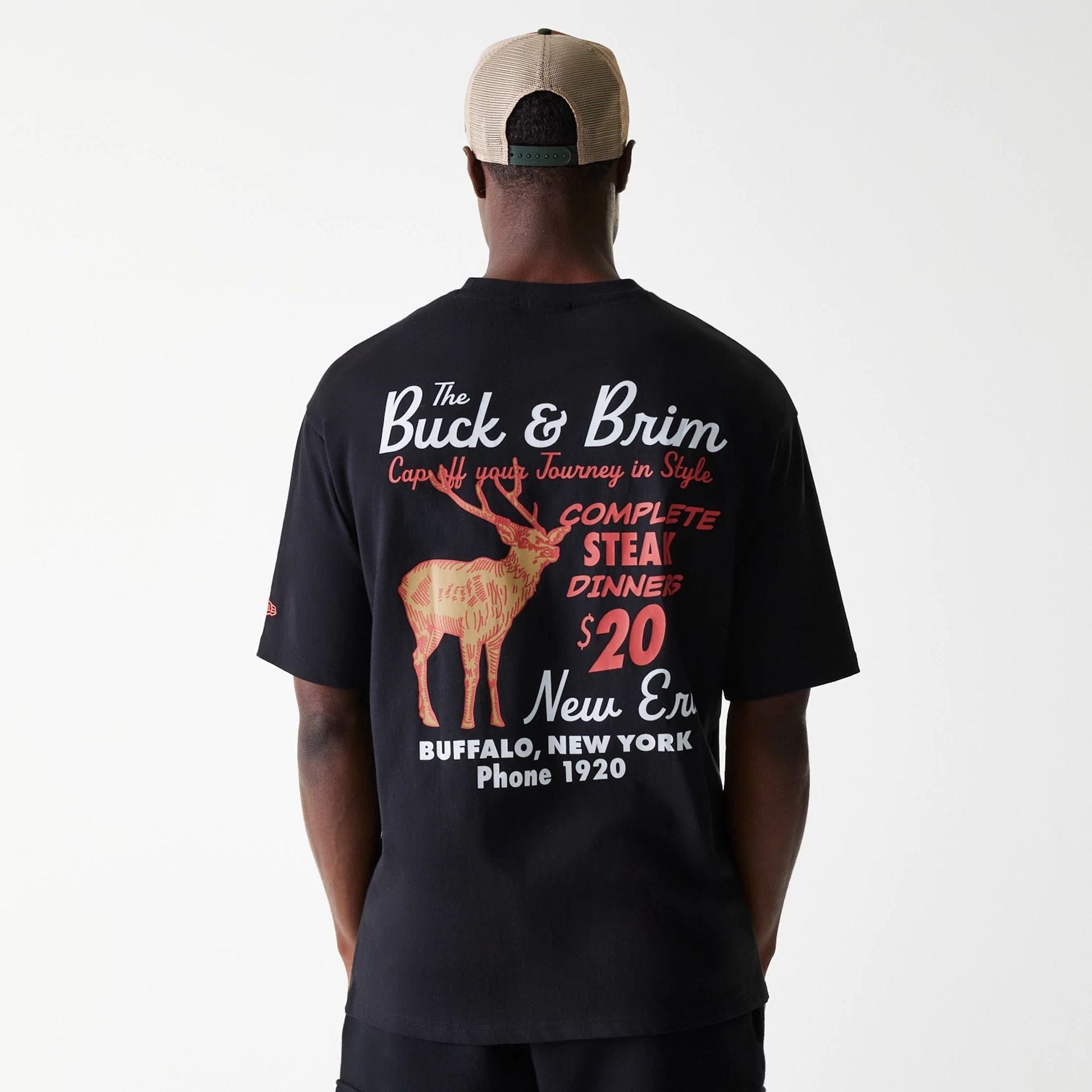 The Male model is wearing New Era Animal Graphic Black Oversized T-Shirt 2