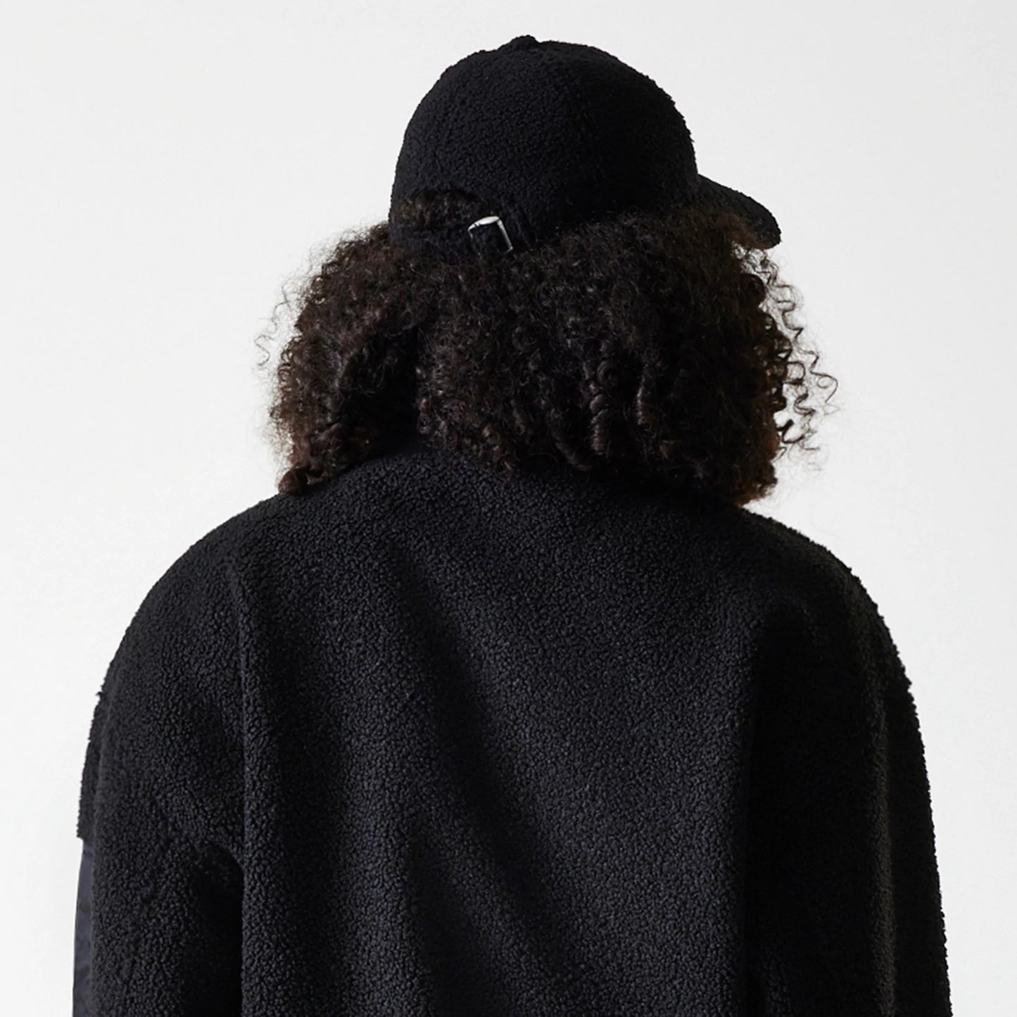 The Female model is wearing LA Dodgers Womens MLB Black Oversized Sherpa Bomber Jacket 7